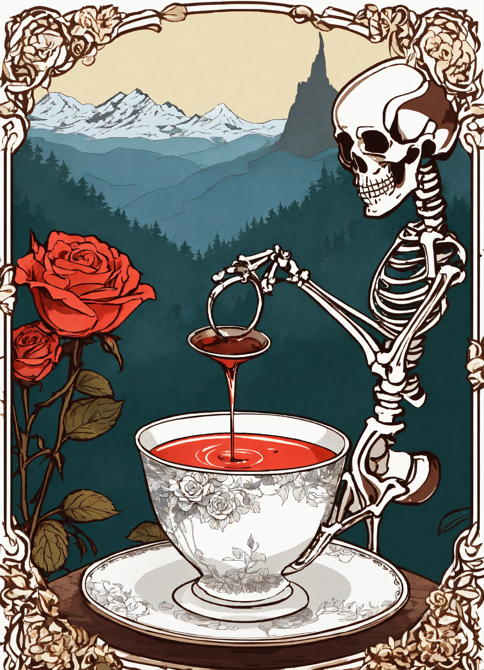 Lexica - Sticker, skeleton hand holding a vintage tea cup, hot tea ...