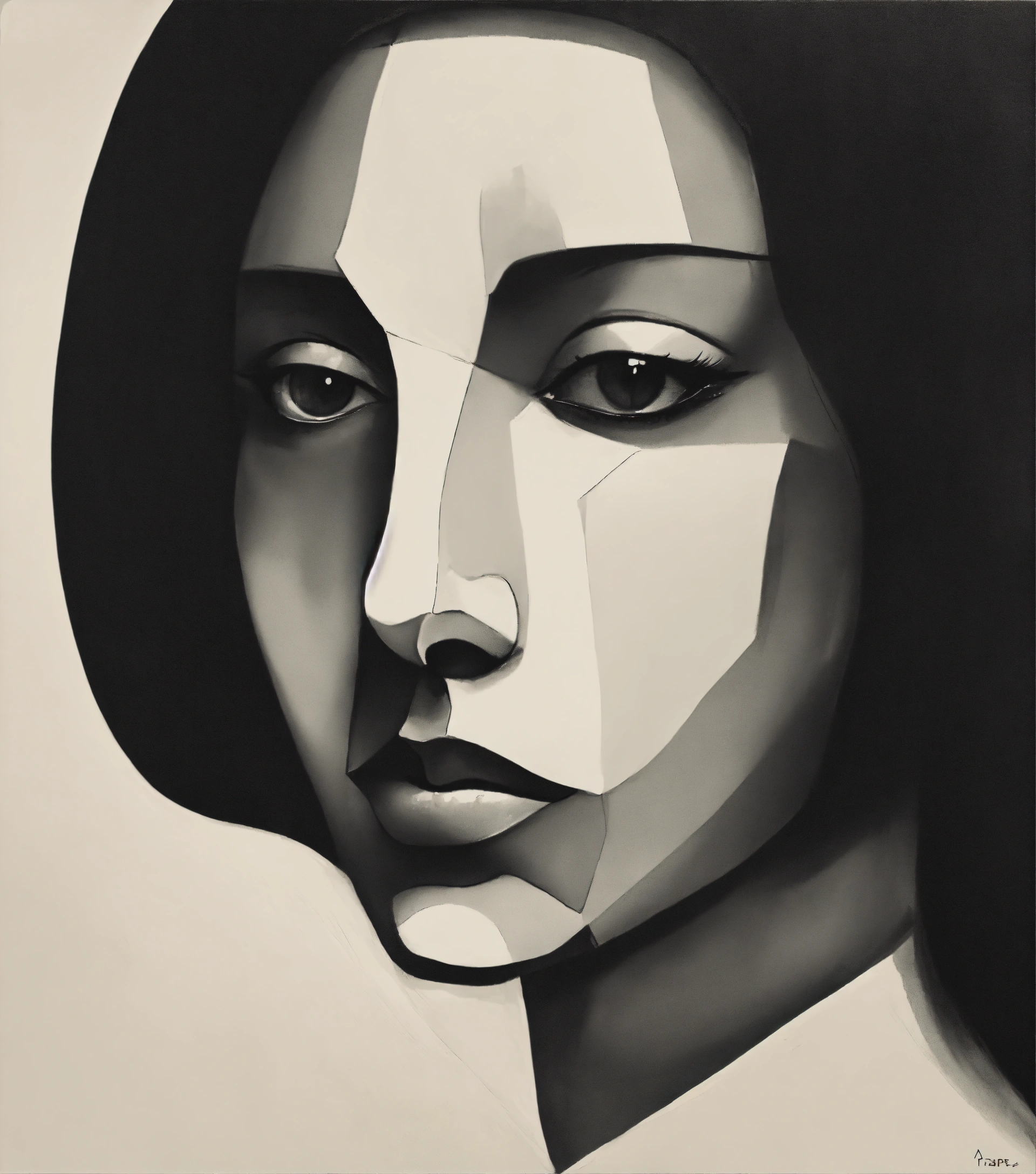 Lexica - A black and white drawing of a woman's face, a minimalist ...