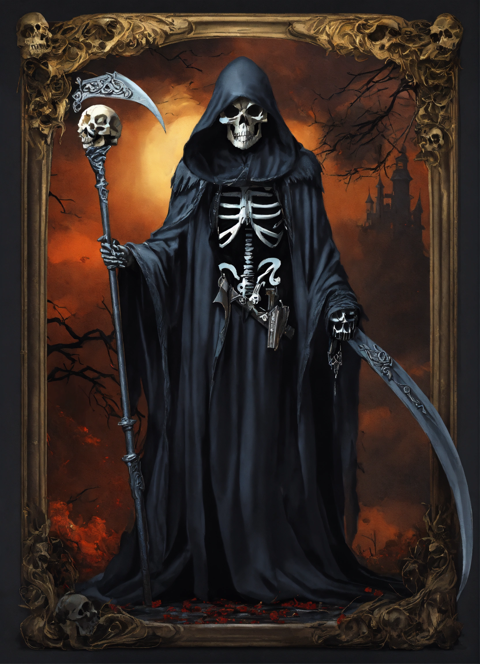 Lexica - Grim reaper, Skull, Grim Reaper side view holding up hand