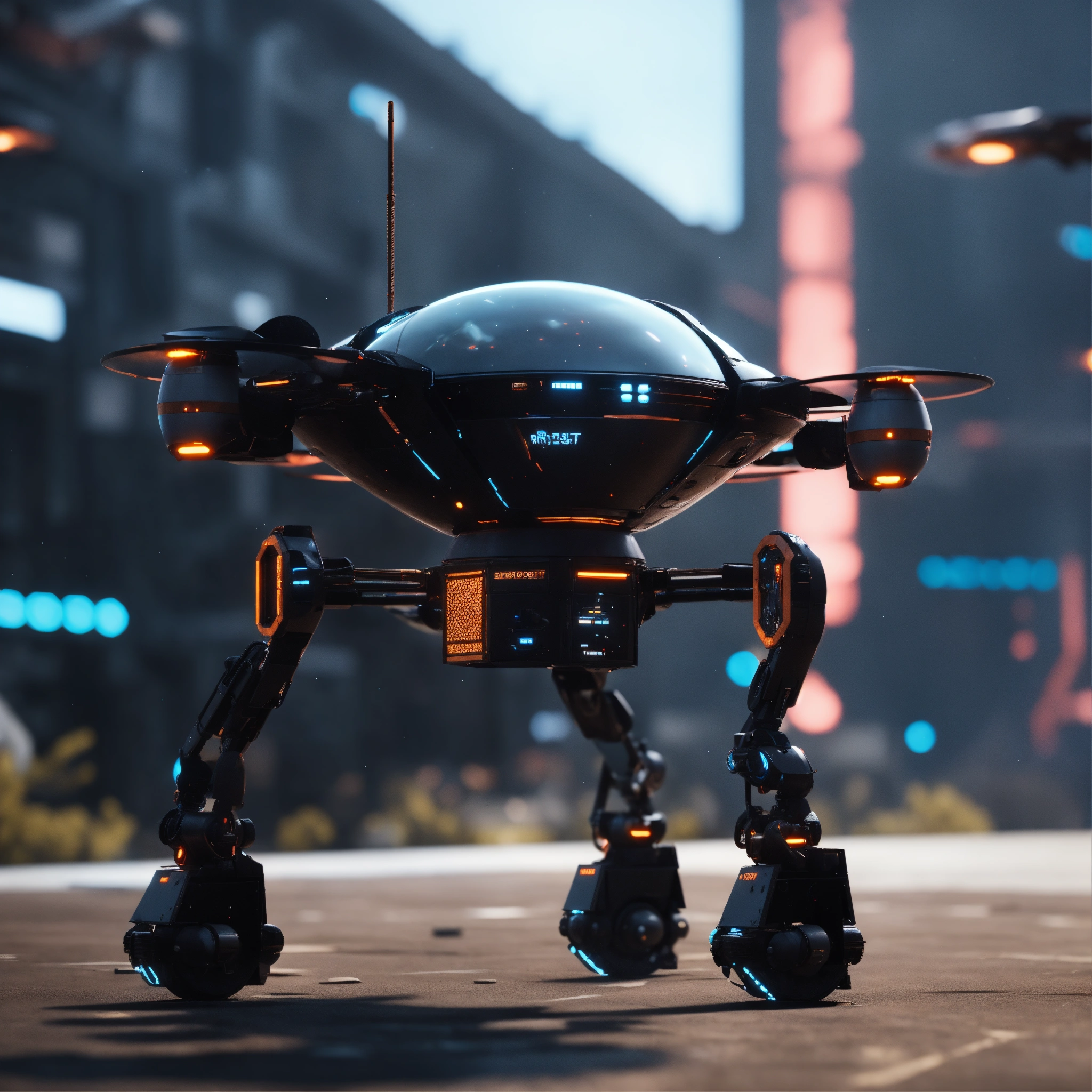 Lexica - A black small flying robotic patrol bot ready to attack in a ...