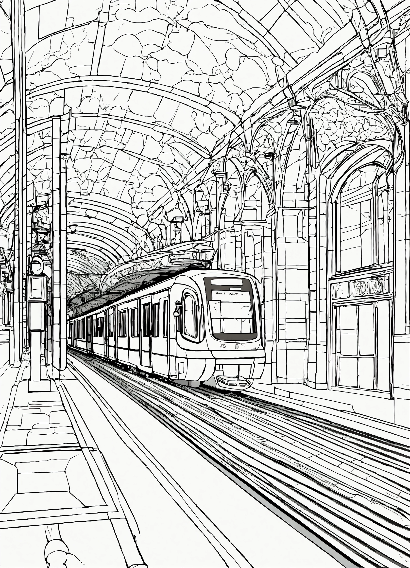 Lexica - A coloring page of paris, metro station, (masterpiece ...