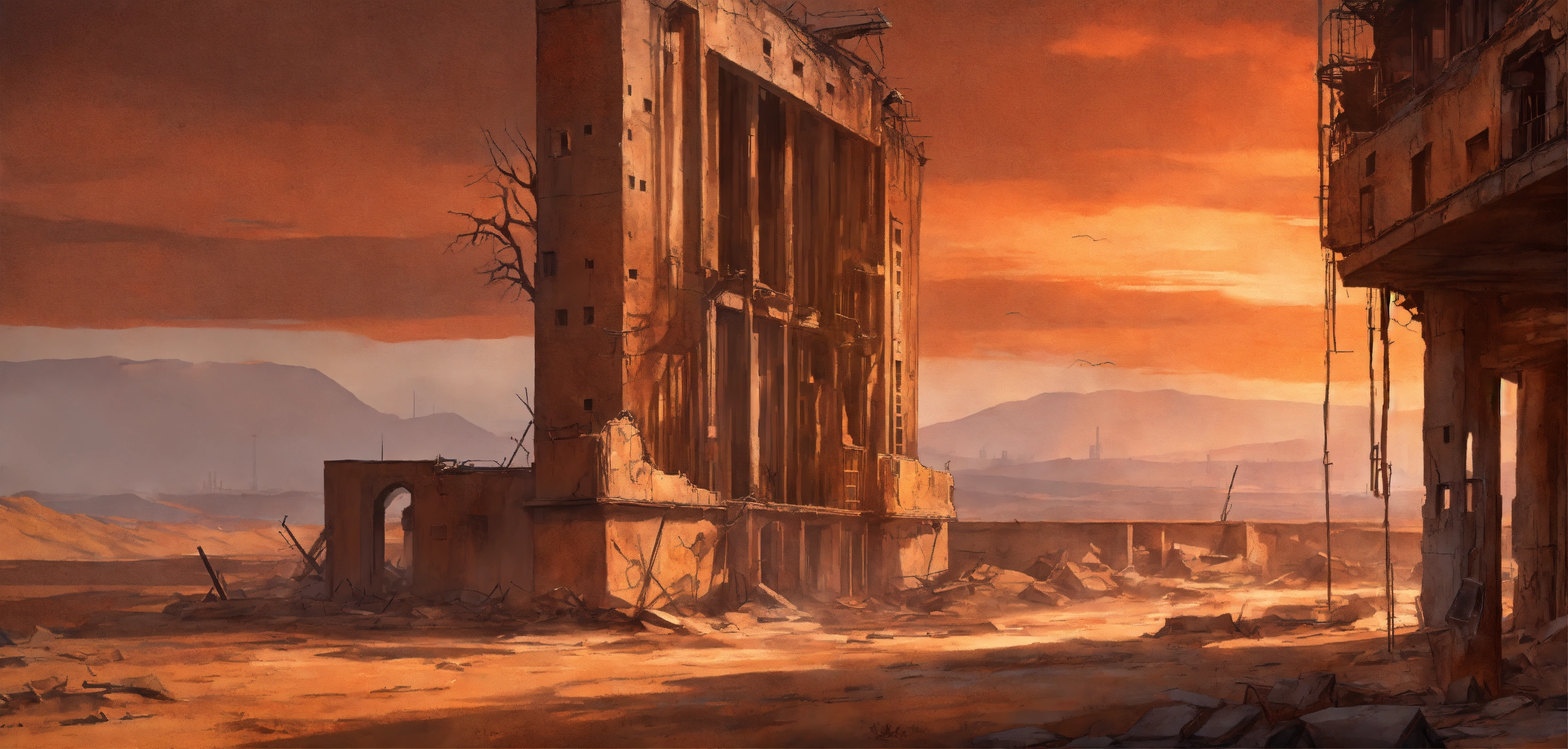 Lexica - Conept art, post apocalyptic, wasteland, concrete wall ruins ...