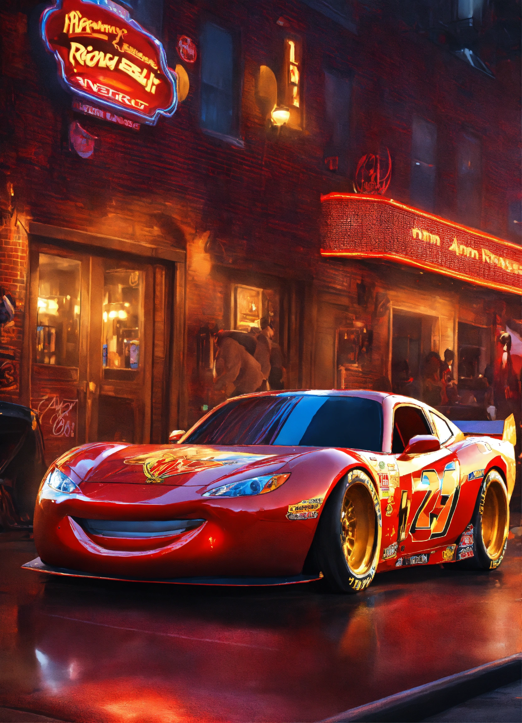 Lexica - Lightning McQueen wearing shiny rims, tinted windows, and ...