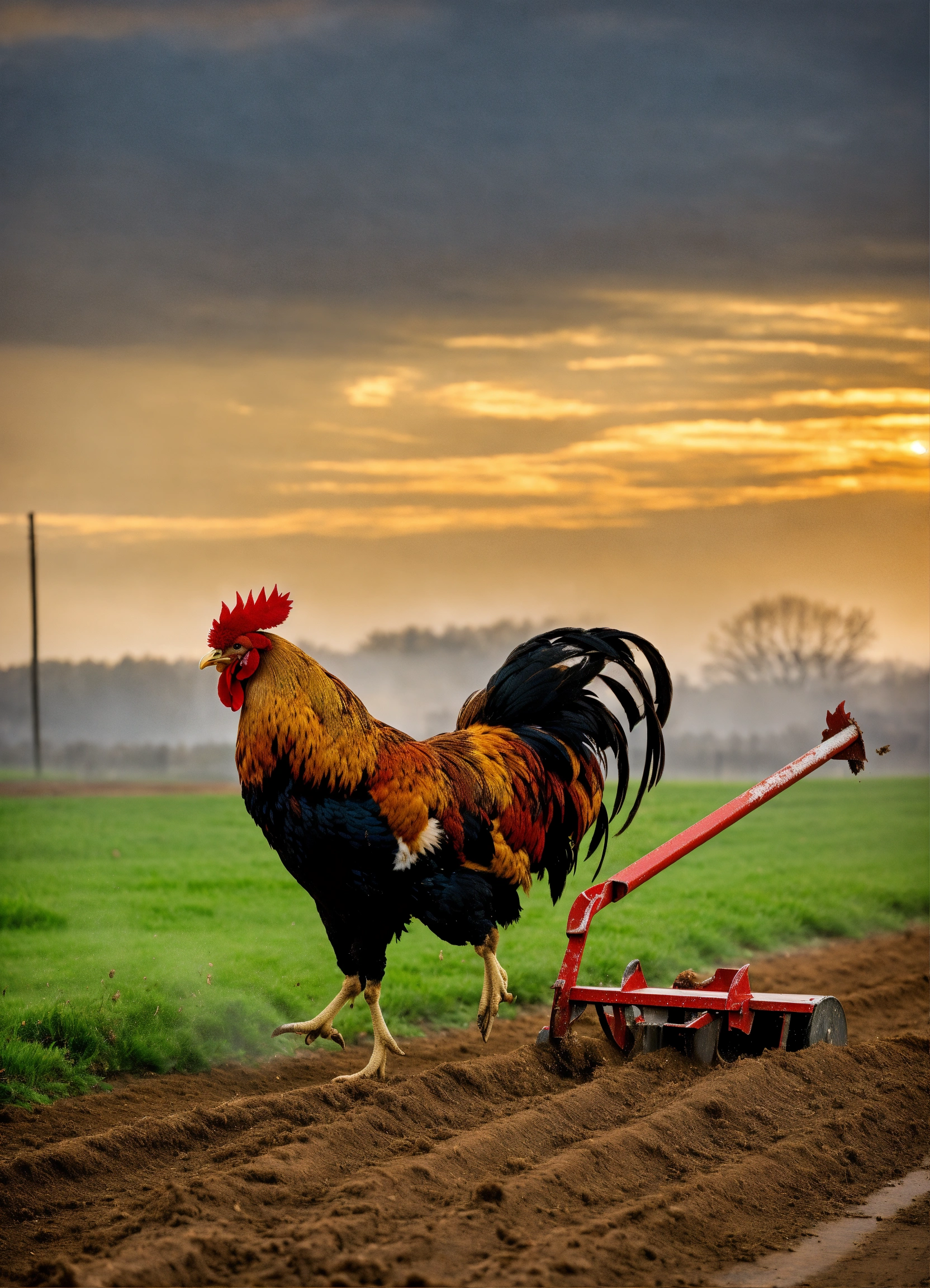 Lexica - Rooster pulling a plow