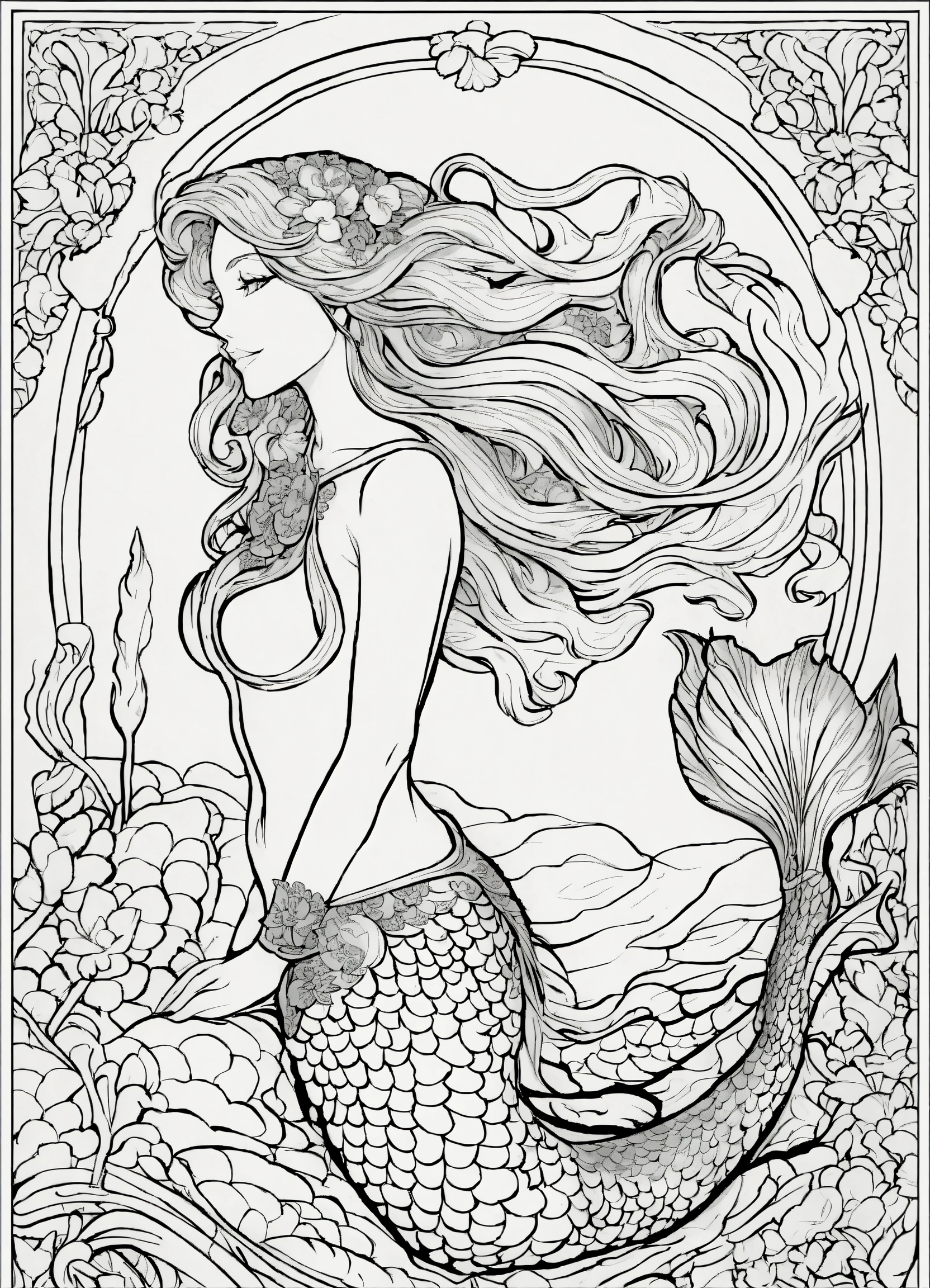 Lexica - Create an intricate and captivating uncolored mermaid ...