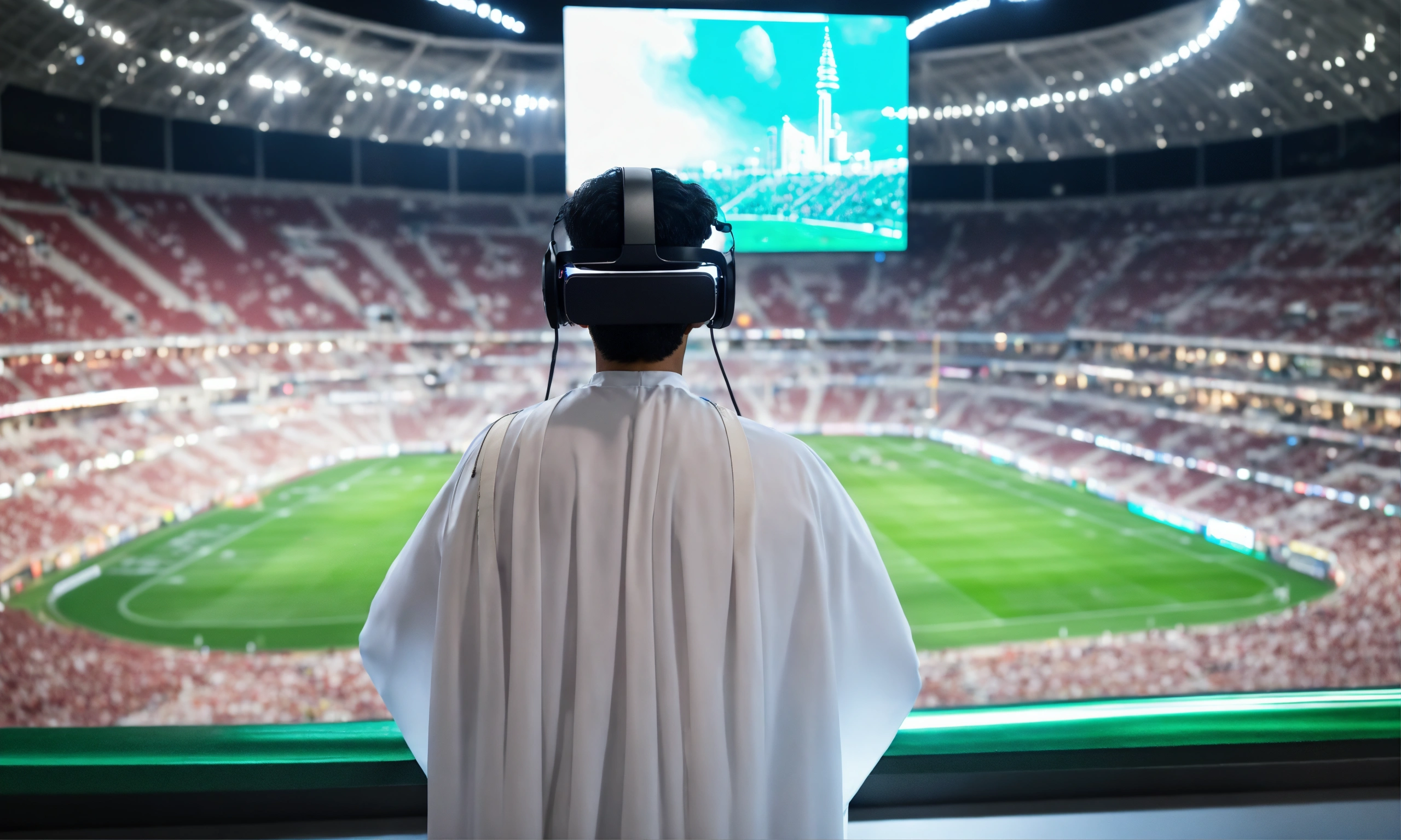 Lexica Saudi young man, watching football game in stadium, new