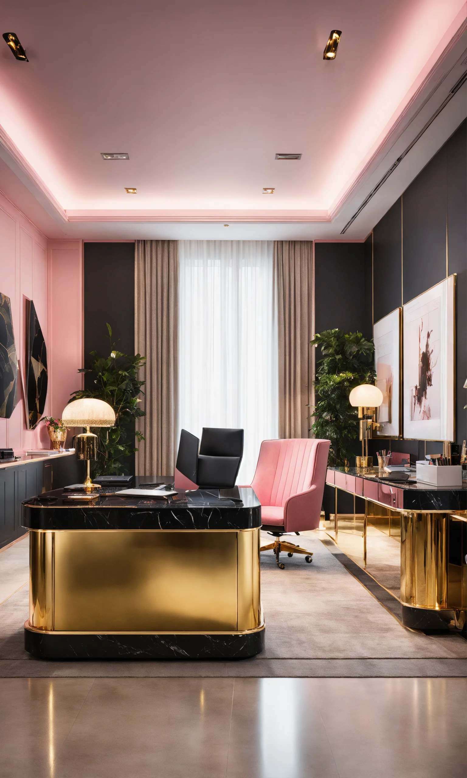 Lexica - A luxury design office room pink glass and black marble with ...