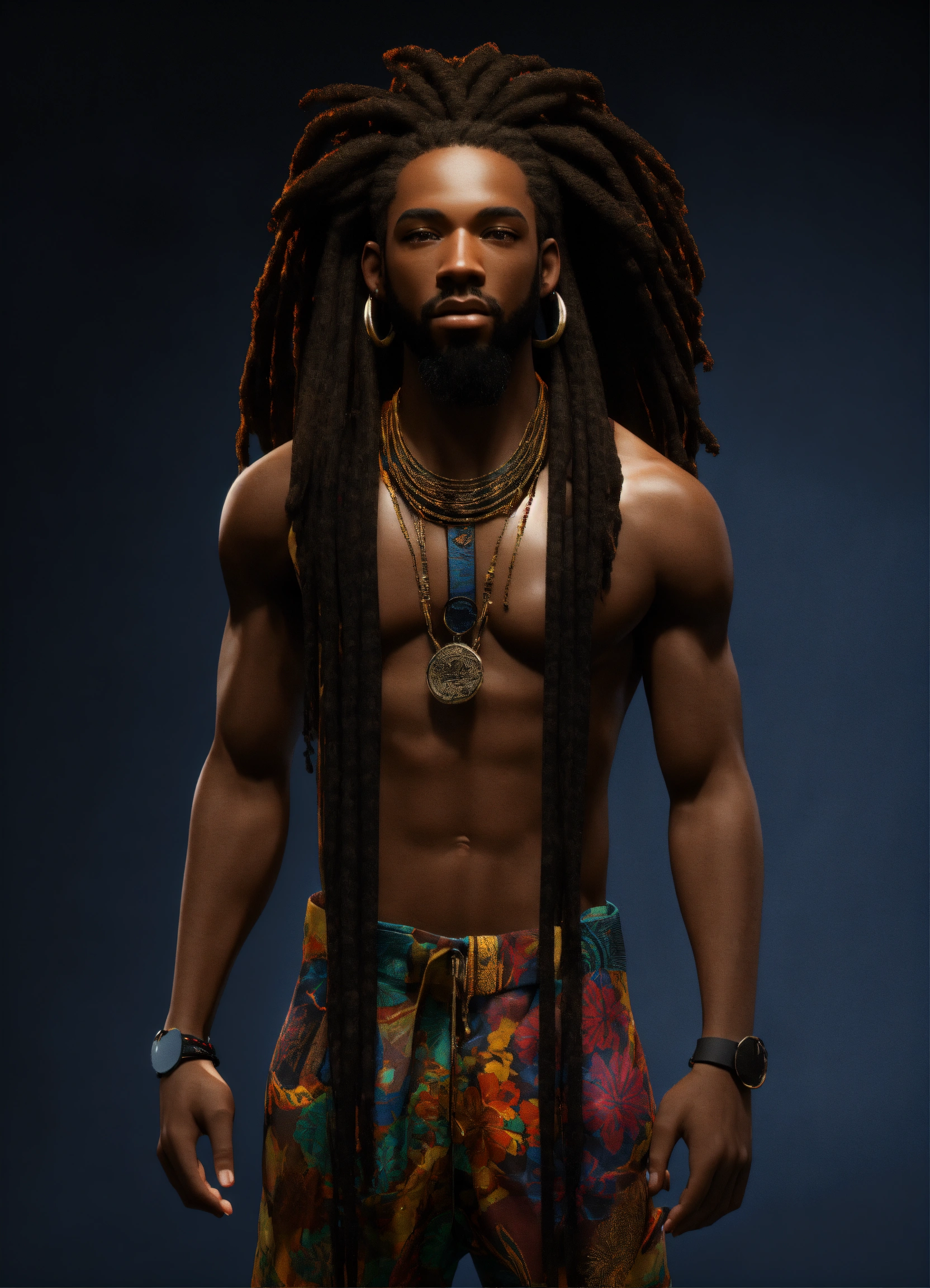 Lexica - 3d render of a Black man with long flowing dreadlocks, 6'5 ...