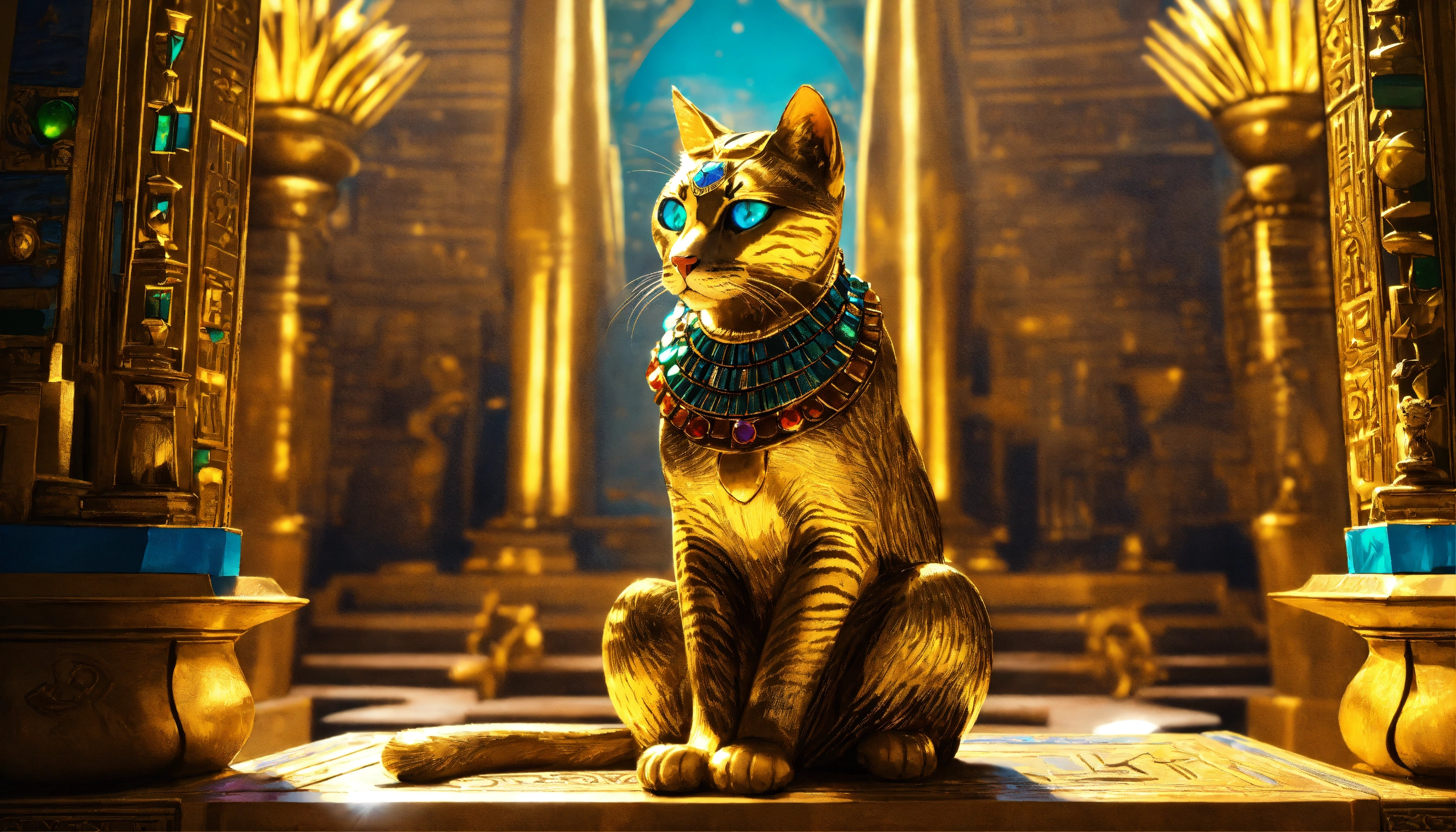 Lexica - A Egyptian cat ruler wearing a VR headset sitting on a throne ...