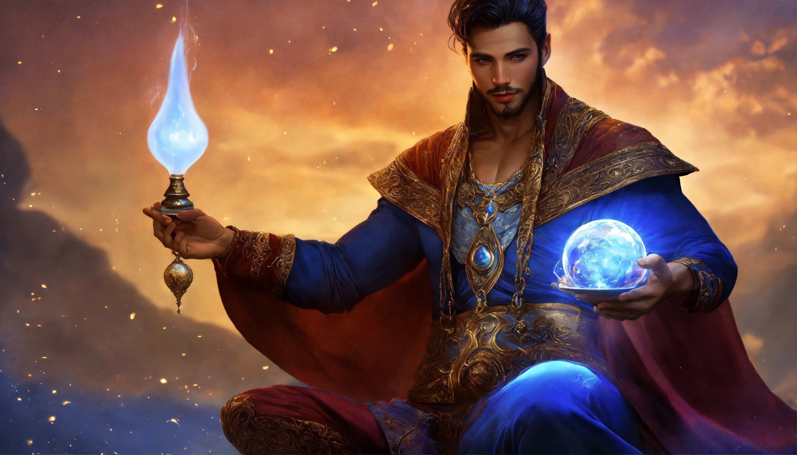 Lexica - Male magic genie, fantasy art, powerful magic, realistic ...