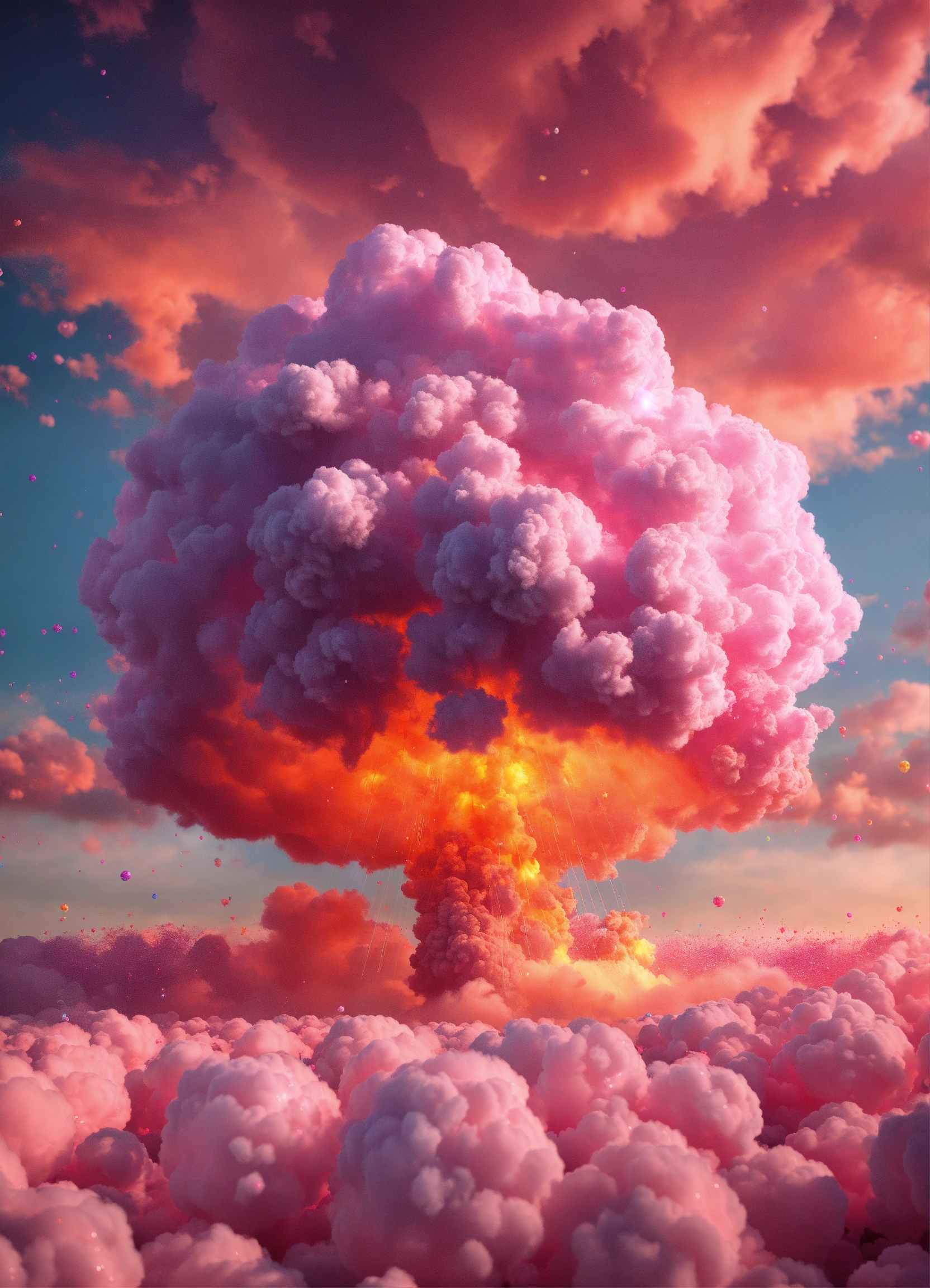 Lexica - A nuclear explosion , made out of cotton candy clouds ,paint ...