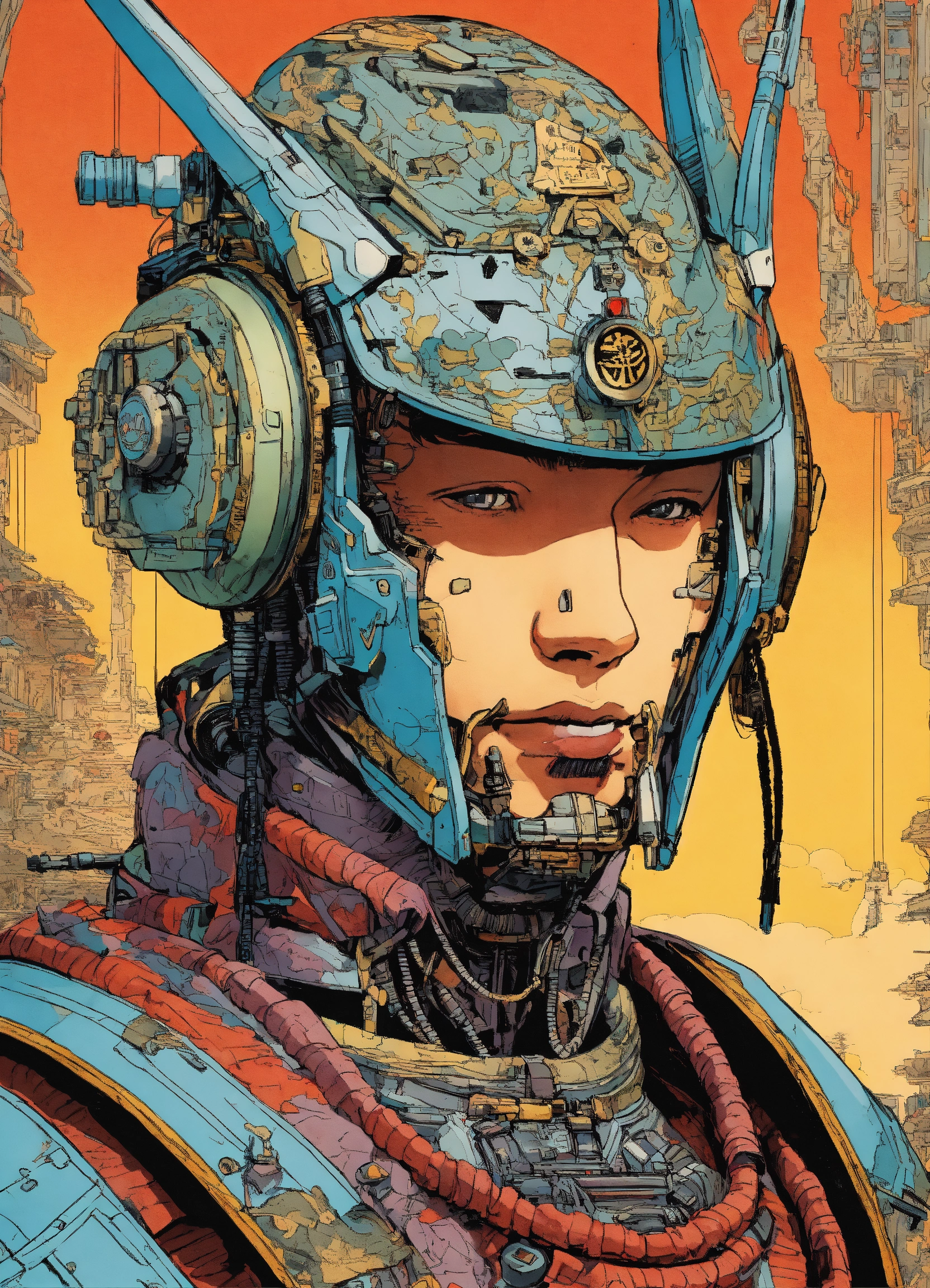 Lexica - Detailed pen and ink illustration of a samurai robot cyborg ...