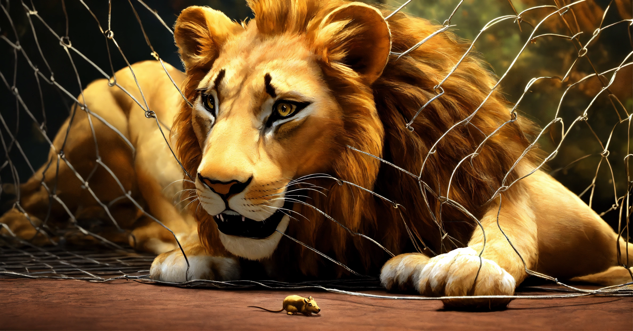 Lexica - Hyperrealistic image of a lion and a mouse together. The mouse ...