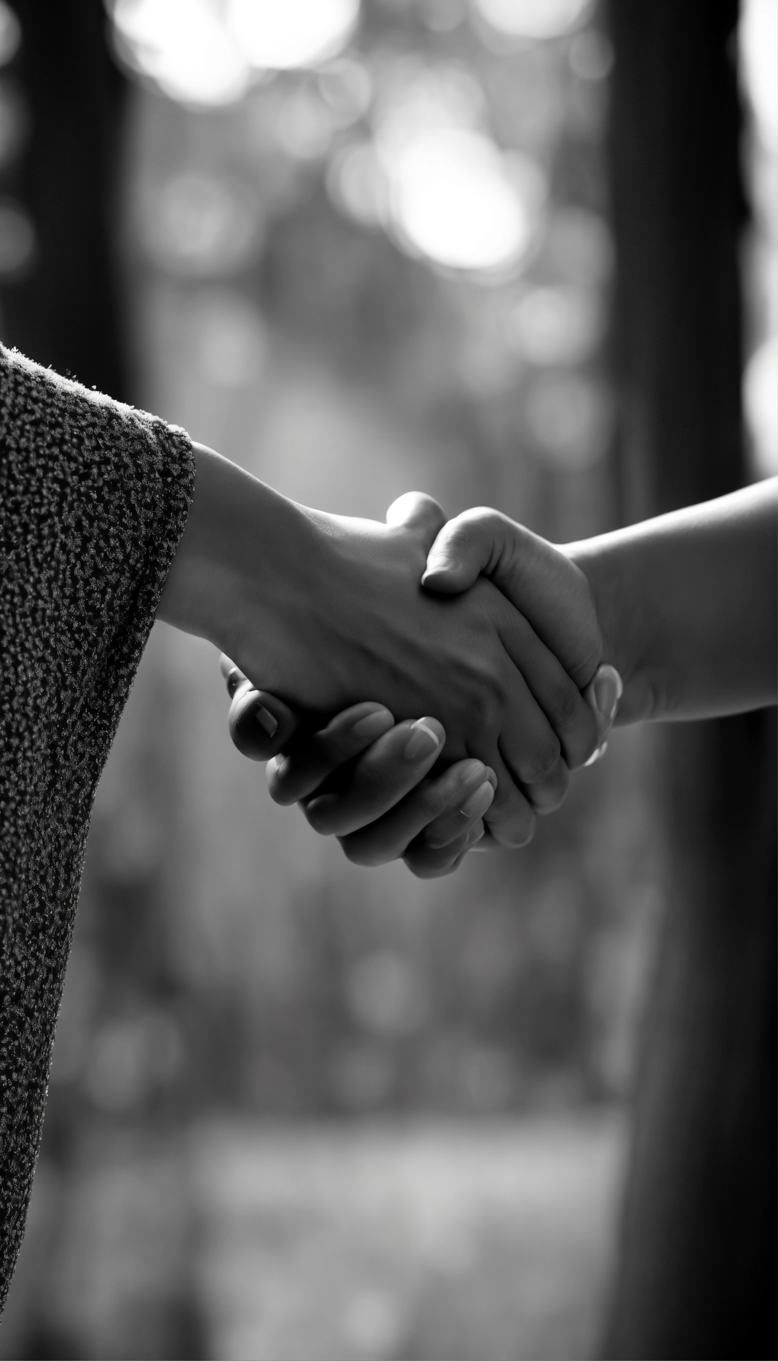 Lexica - Women shaking hands, team-work handshake, B&W, heavy depth of ...