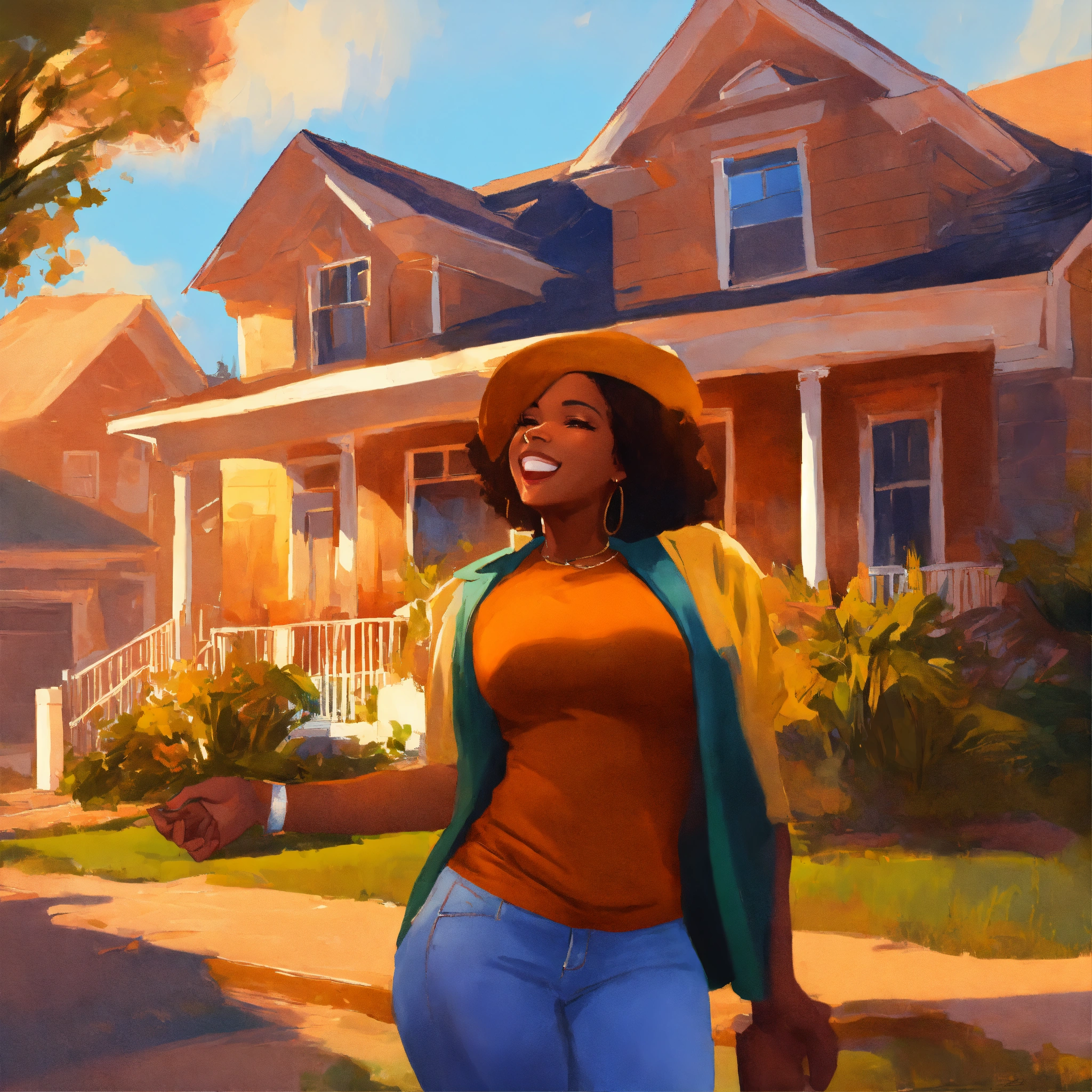 Lexica - African American woman citizen standing in front of her home ...