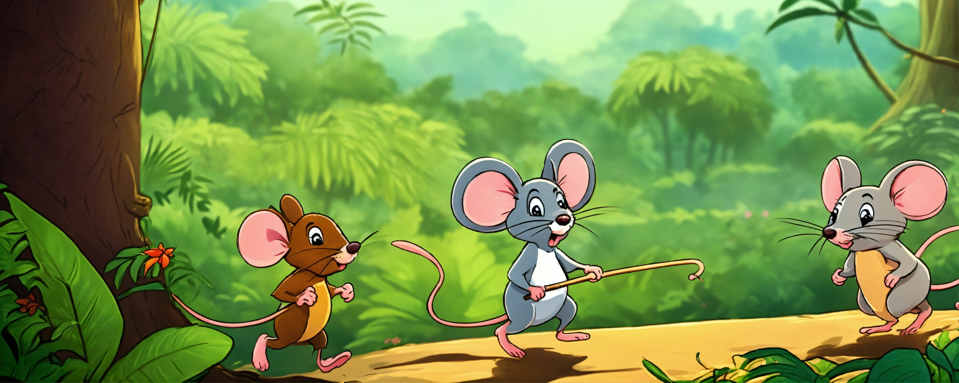Lexica - Cartoon group of mouse walking in jungle
