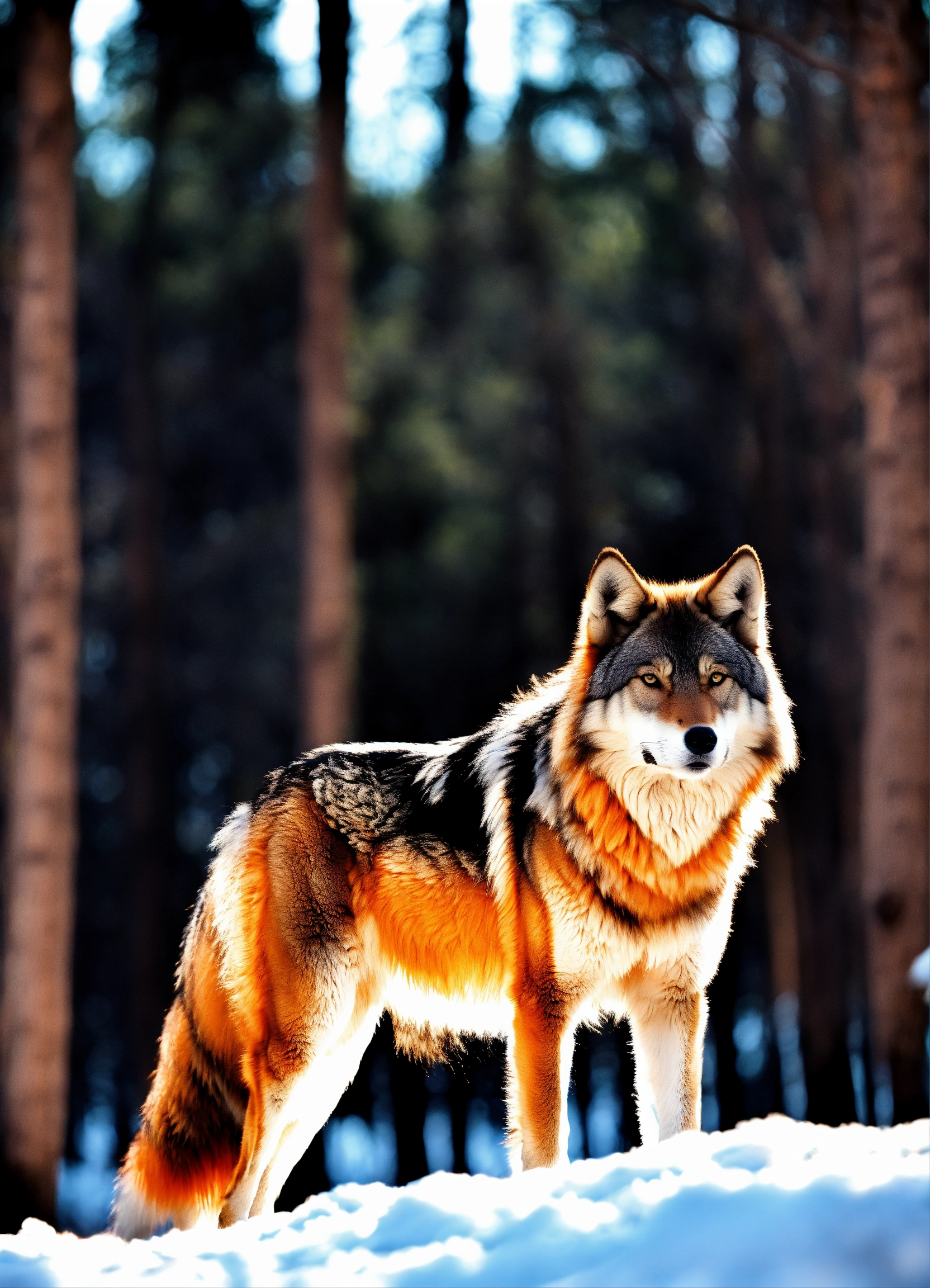 Lexica - Massive, orange fur, wolf, in the woods