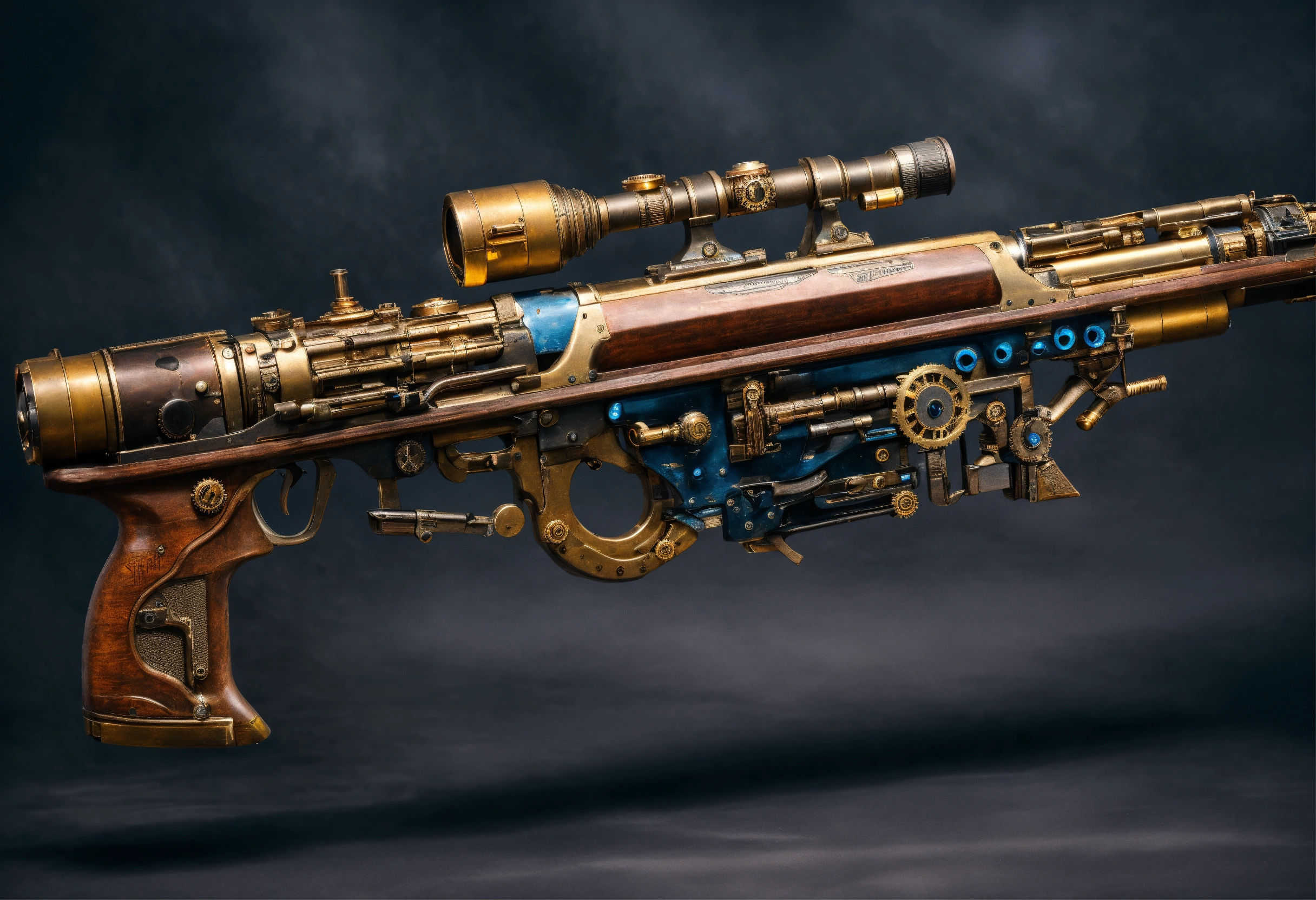 Lexica - Side view of the full image of a steampunk energy rifle