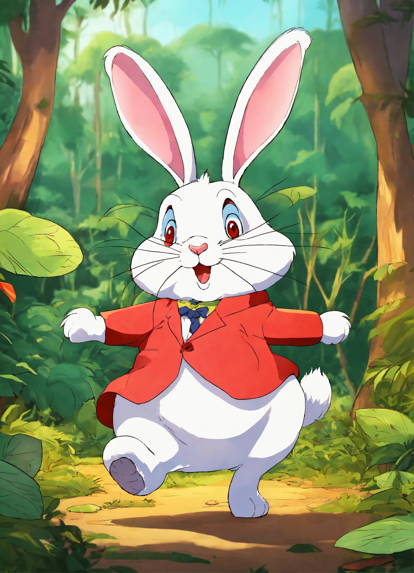Lexica - Let cartoon big white rabbit walk on two legs in jungle
