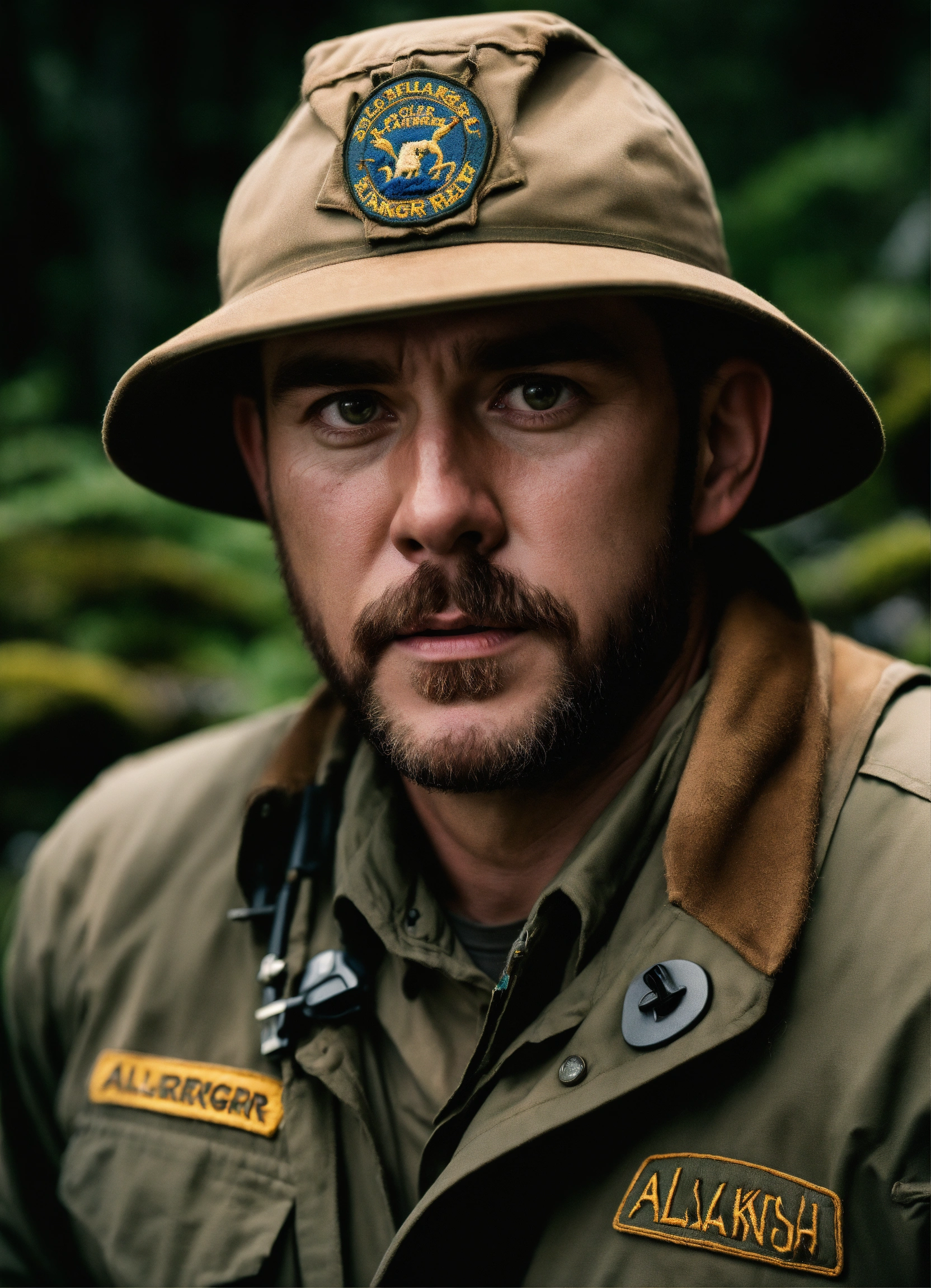 Lexica - Portrait of an Alaska American park ranger man scared ...