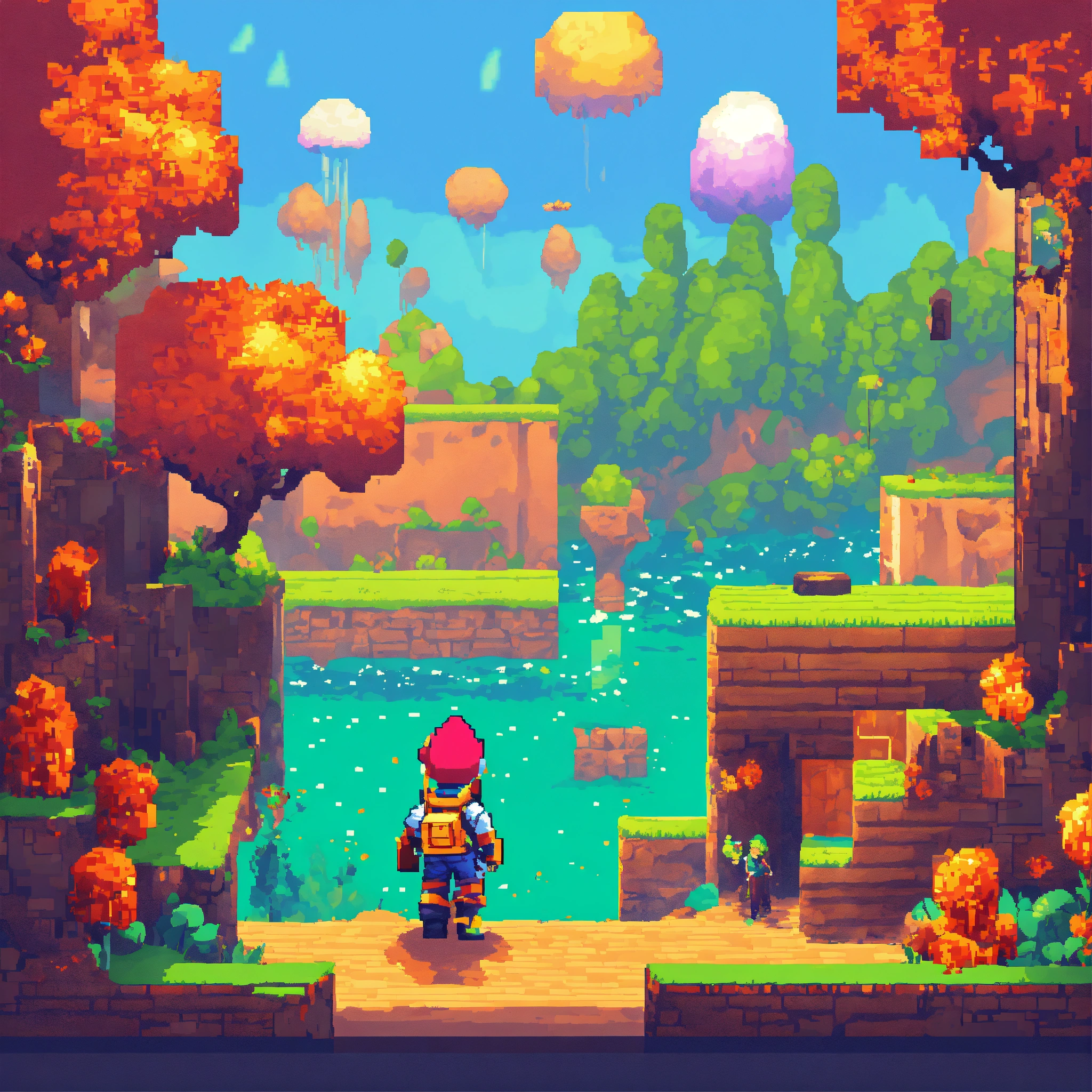 Lexica - Illustrate a pixelated scene reminiscent of classic video ...