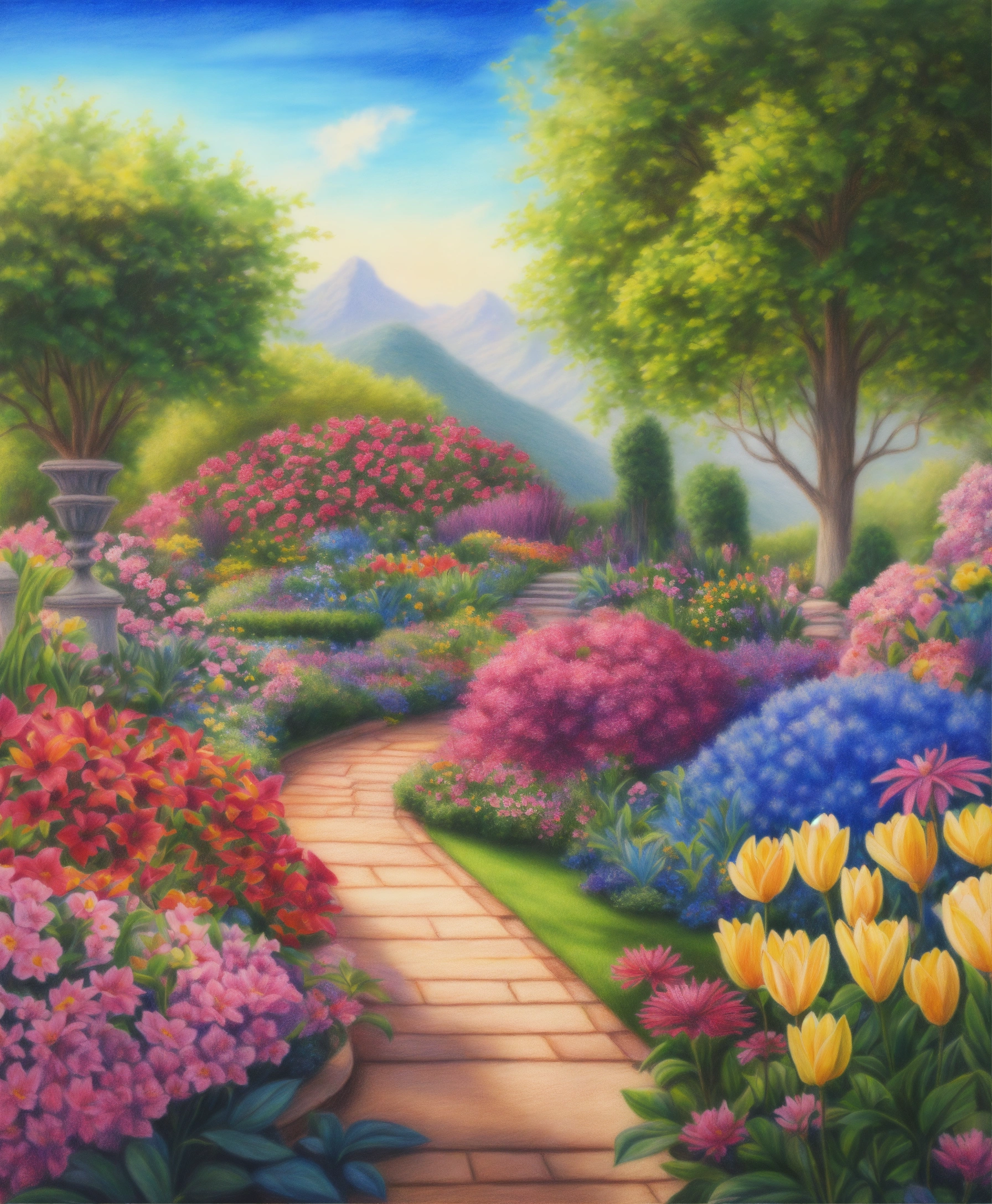 Lexica - Colored pencil realistic drawing of a beautiful garden with ...