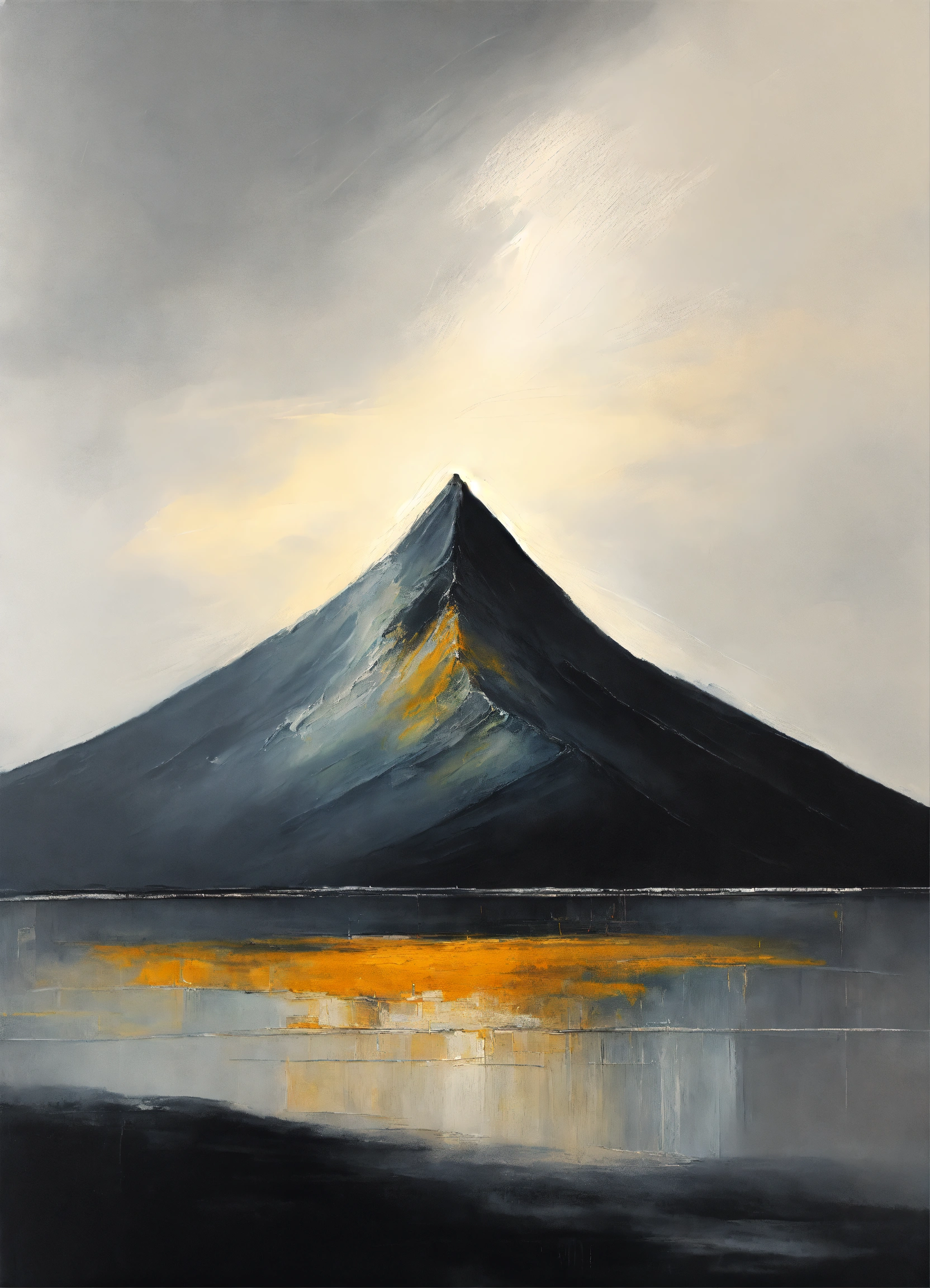 Lexica - Abstract and minimalist oil painting of a majestic mountain in ...
