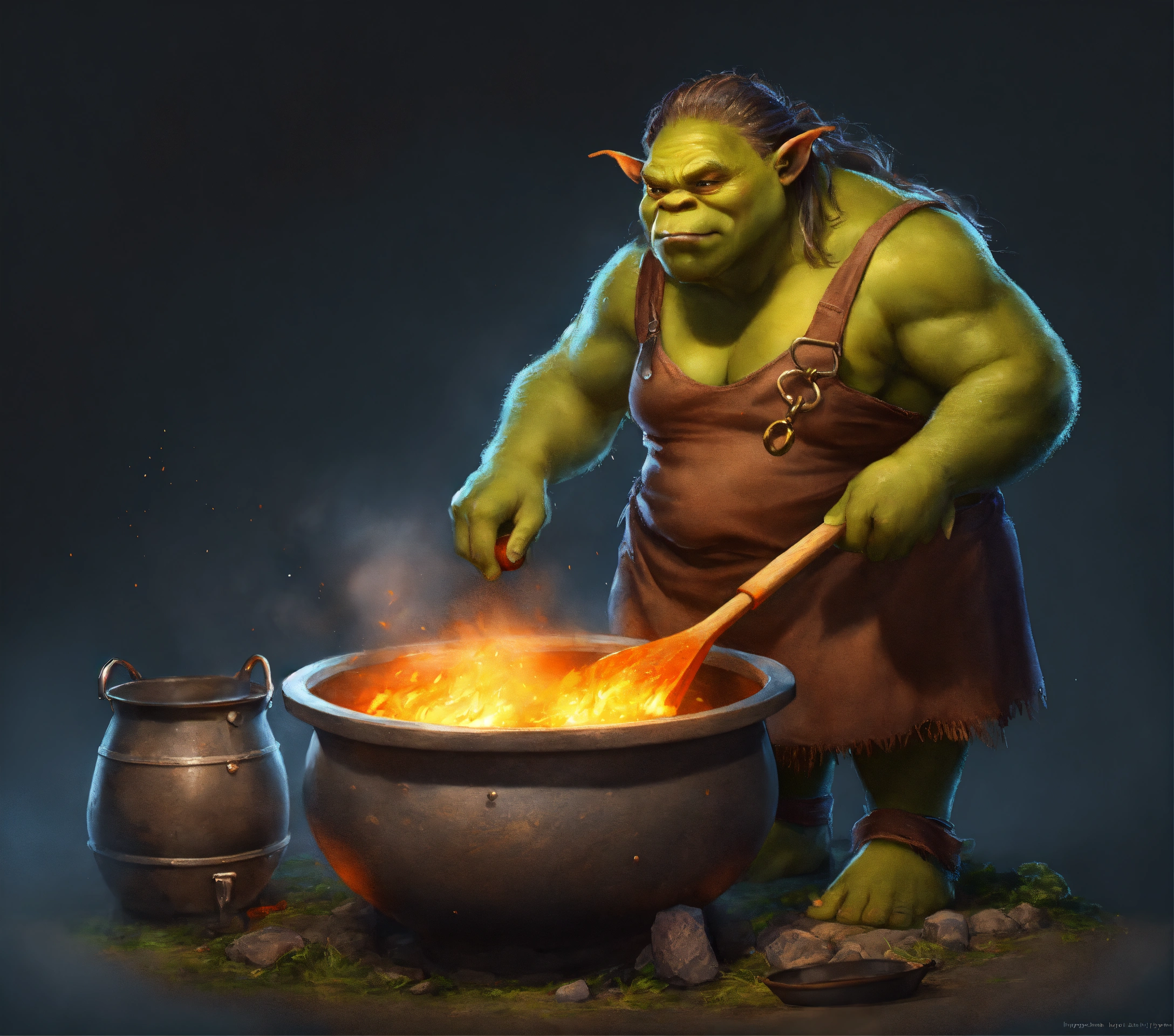 Lexica - Ogre female cooking in a cauldron, digital painting ...
