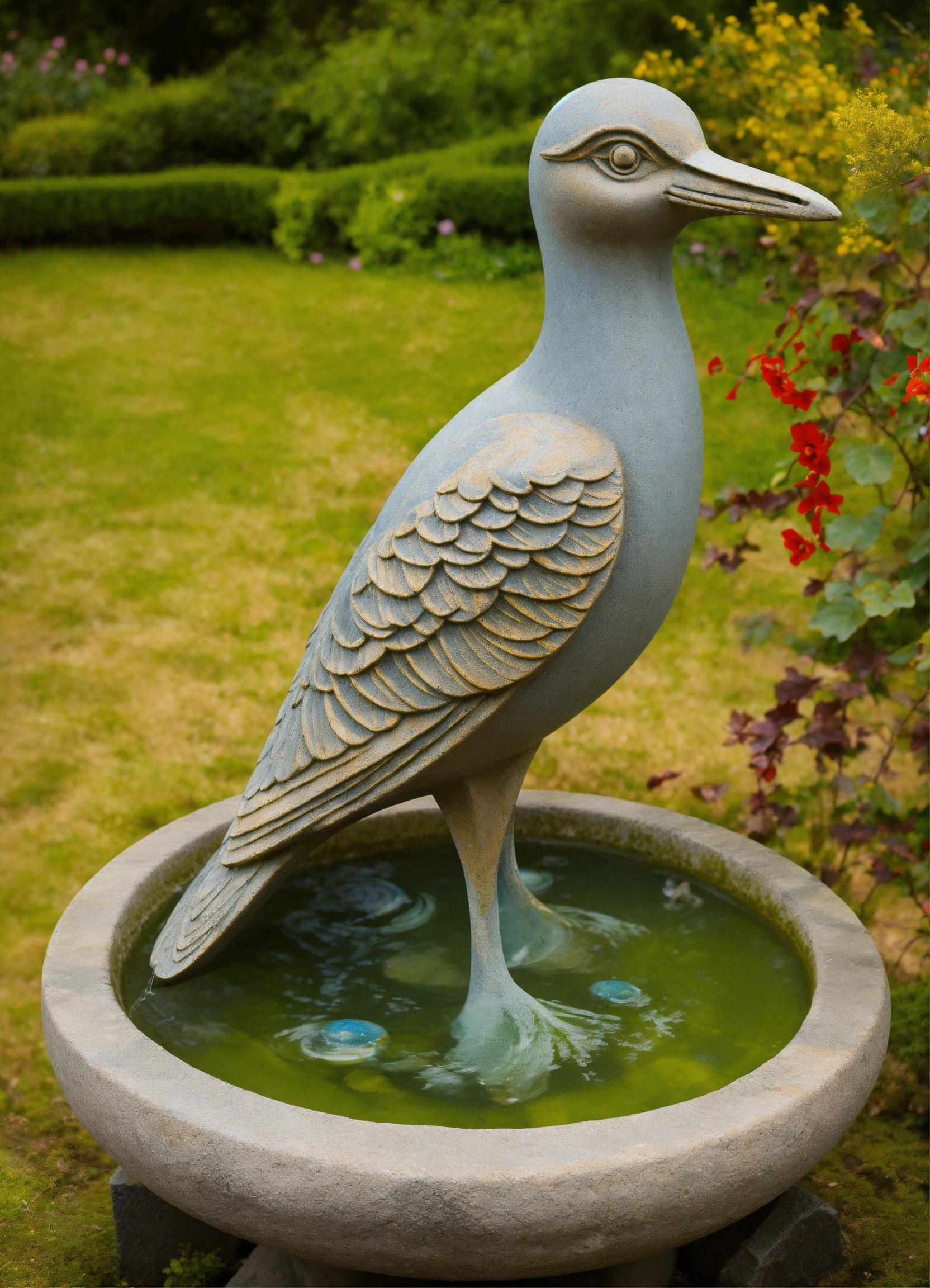 Lexica An ancient stone bird bath garden ornament style of alex grey.
