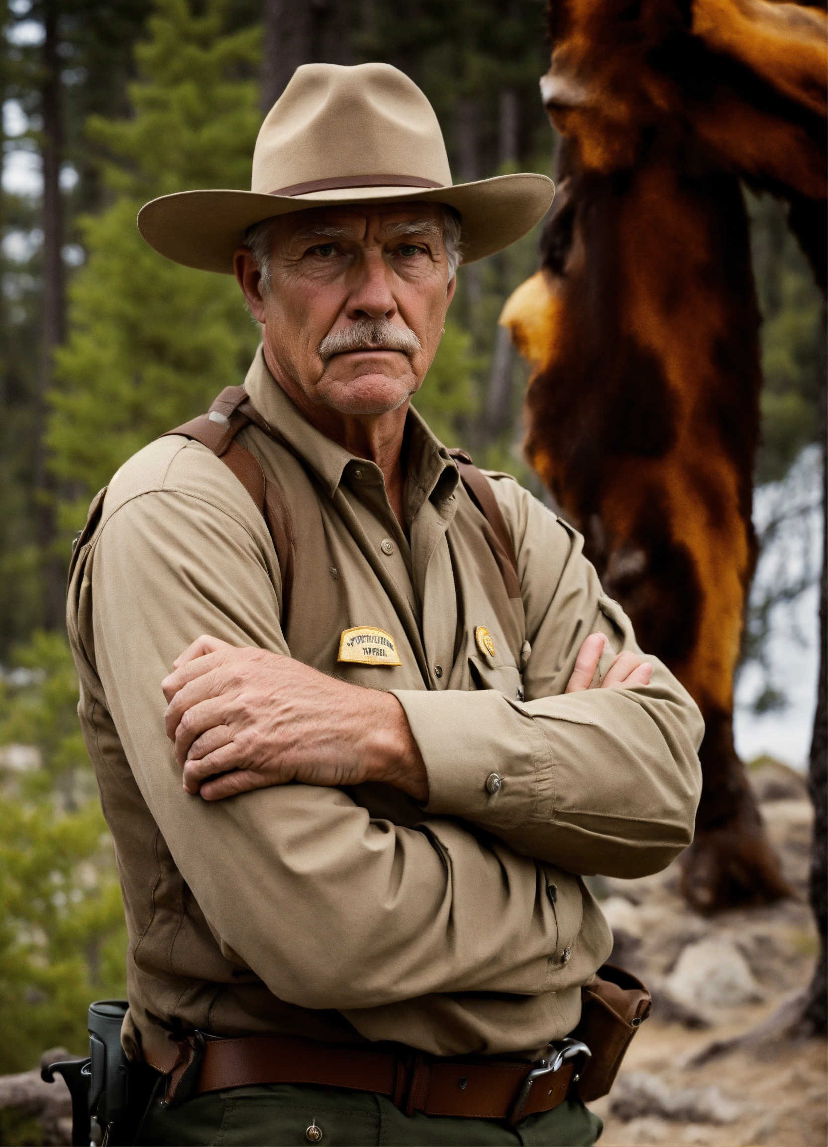 Lexica - Scared YELLOWSTONE park ranger man, OLD, FRONT VIEW, casual ...