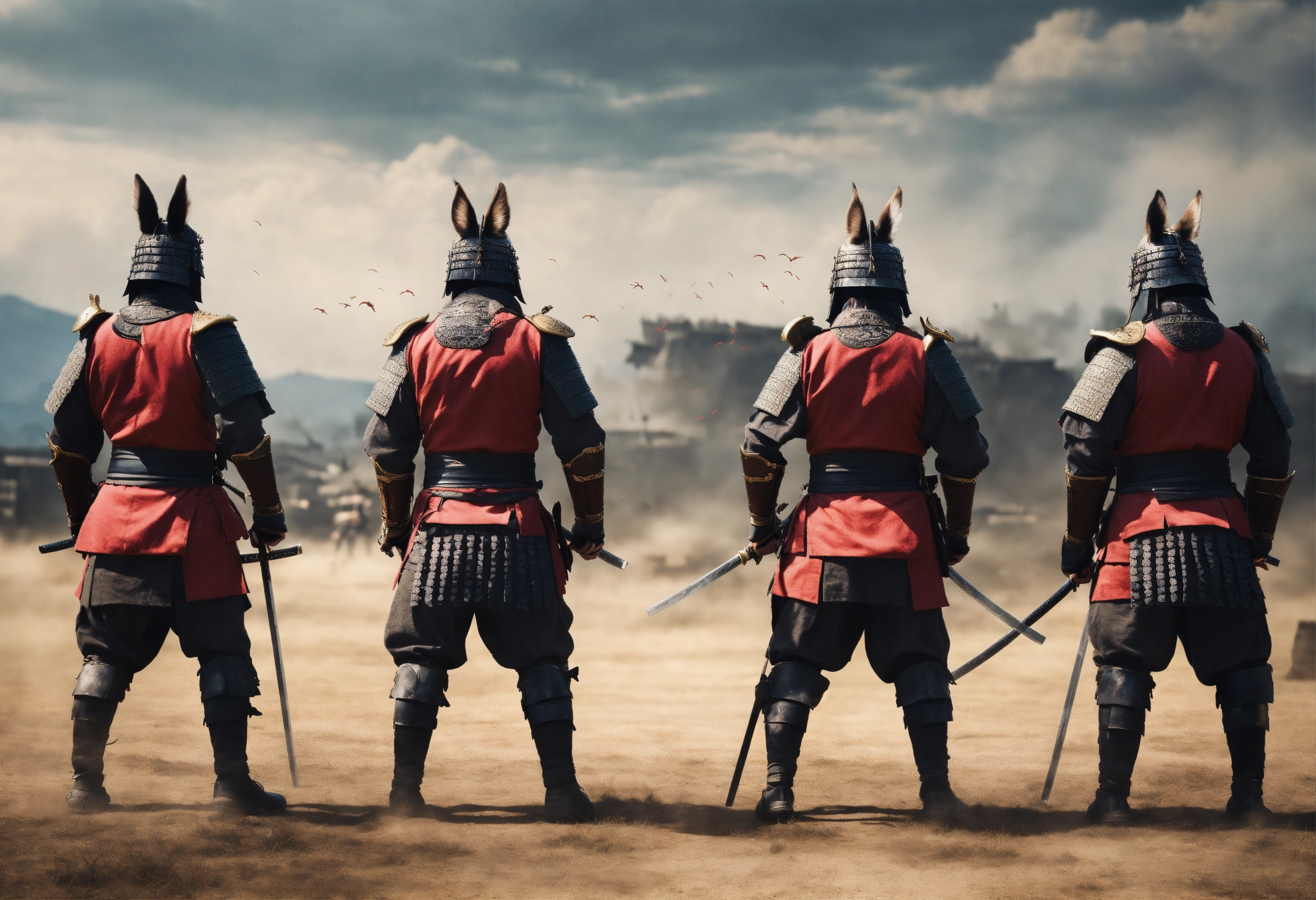 Lexica - Group of animal samurai with arms facing away from camera ...