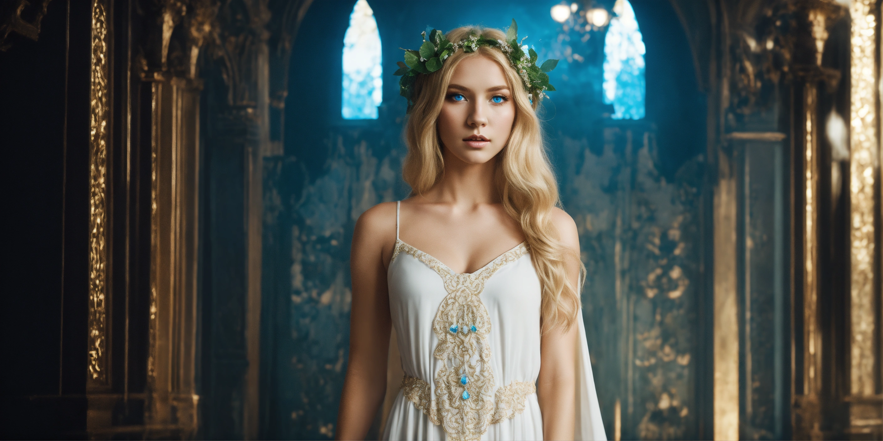 Lexica - Beautiful elf woman with blond hair and blue eyes wearing ...