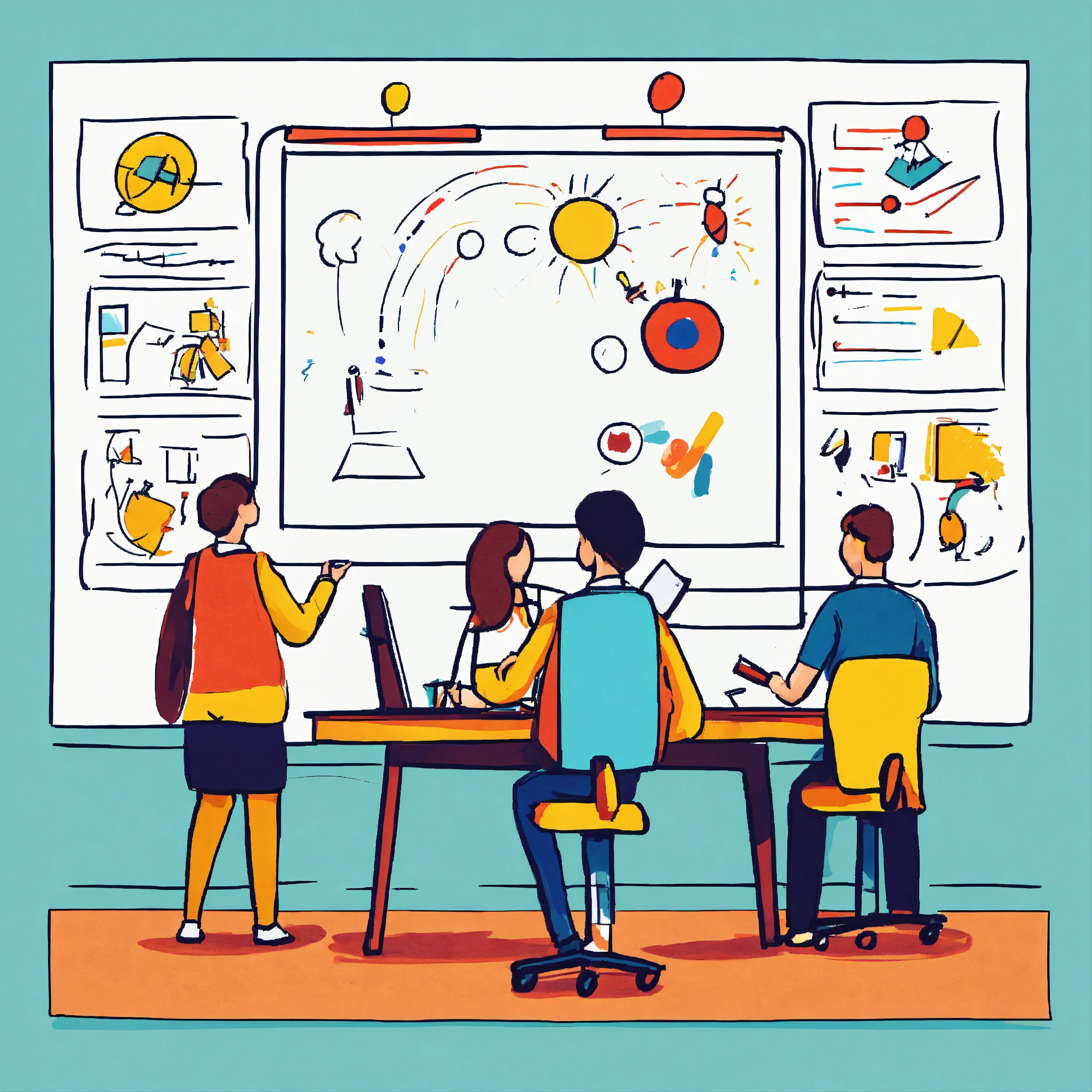 Lexica - Very simple drawing of a cheerful team creating a design on a ...
