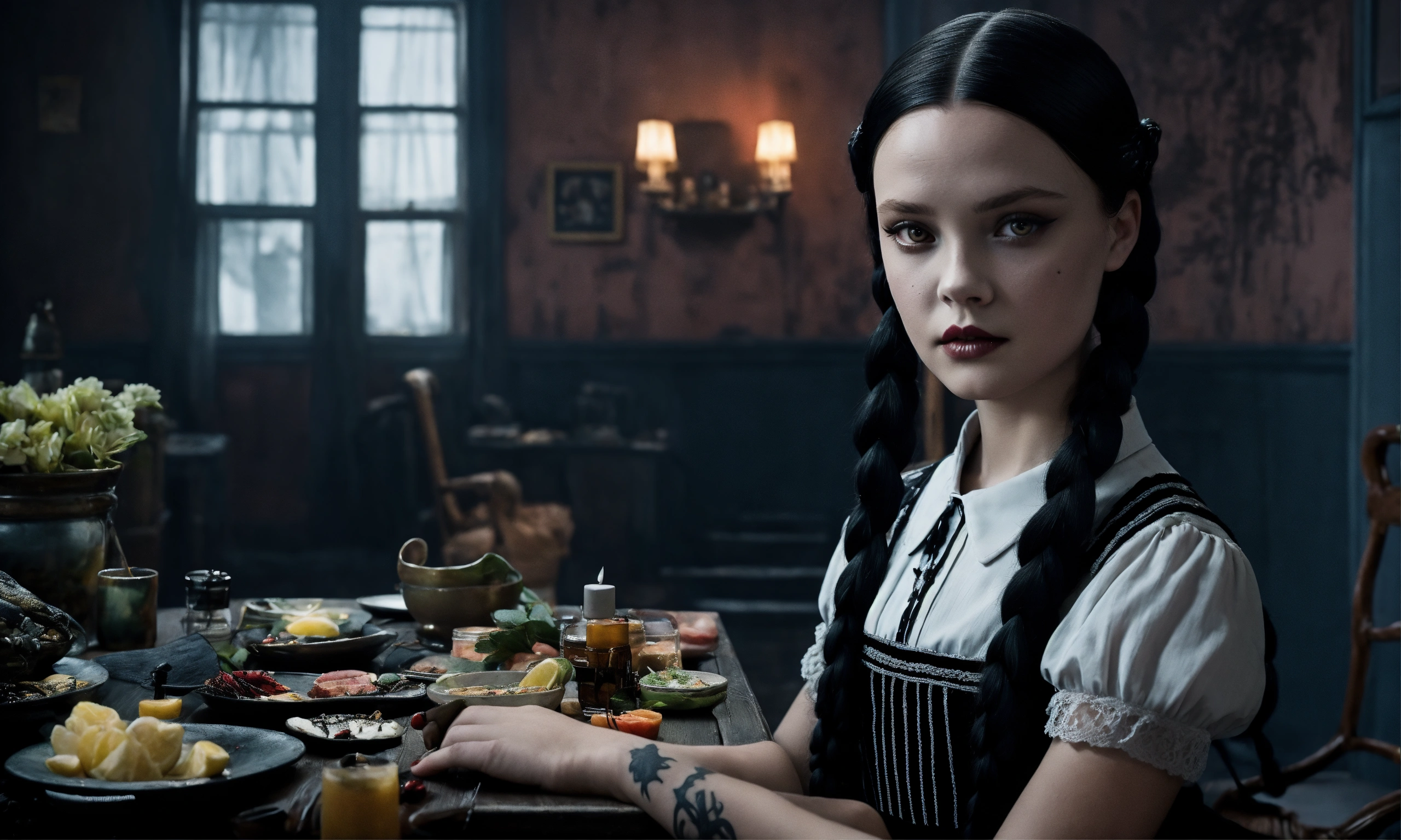 Lexica - Wednesday Addams from the series, black hair braided in two ...