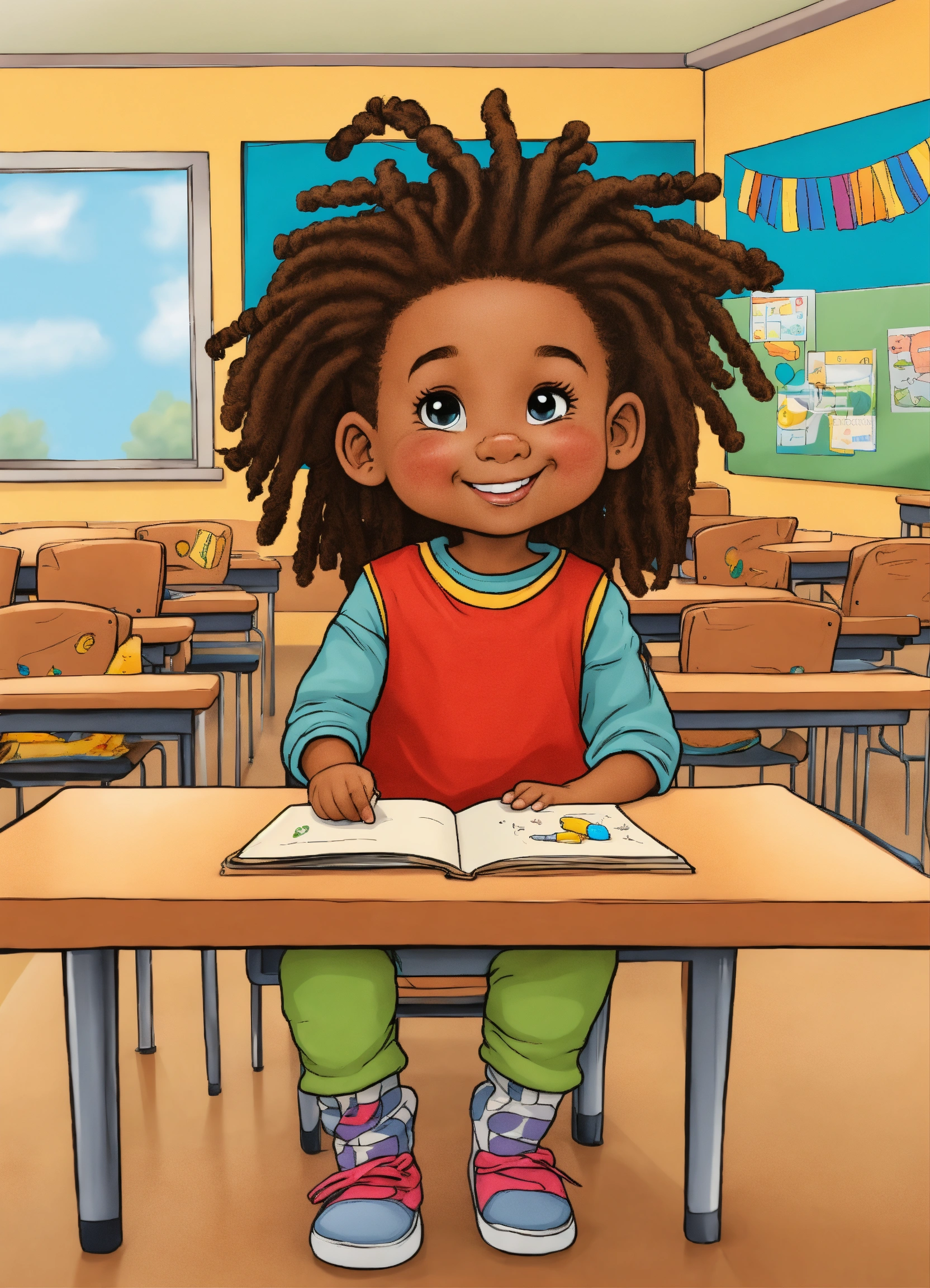 Lexica - Toddler with dreads cartoon in a classroom