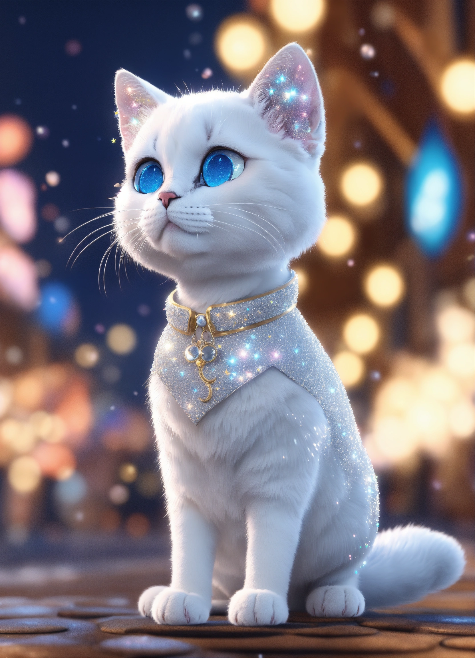 Lexica - Cartoon character a white cat with a silver coat and sparkling ...