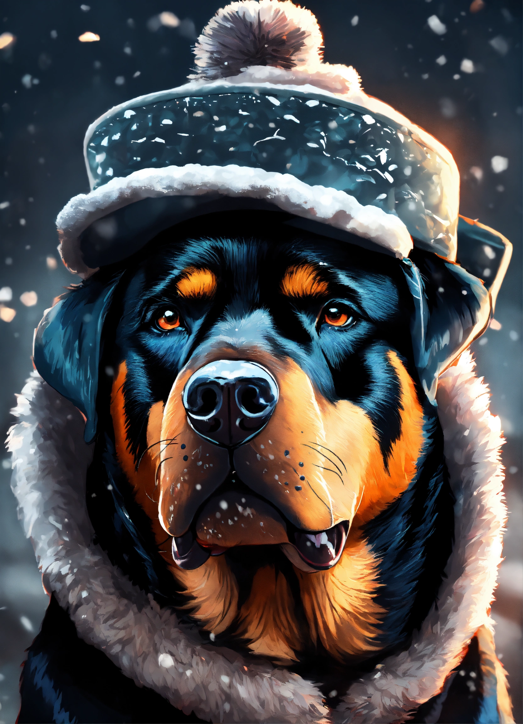 Lexica - Cool Rottweiler with a winter hat on growling art style 8k ...