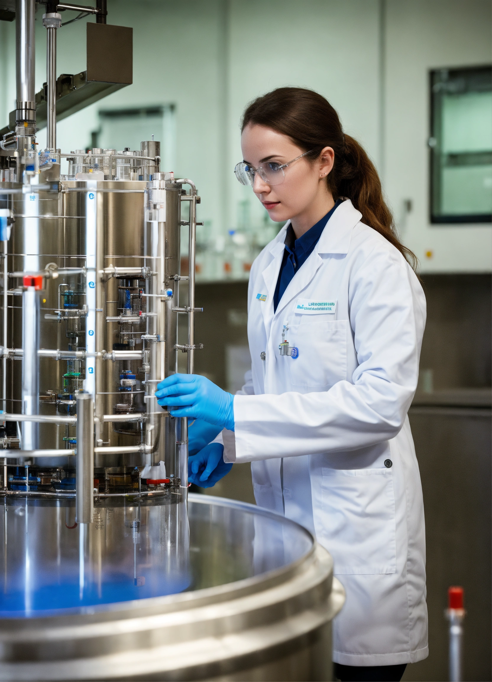 Lexica - Female scientist in a white labcoat working on a steel tank ...