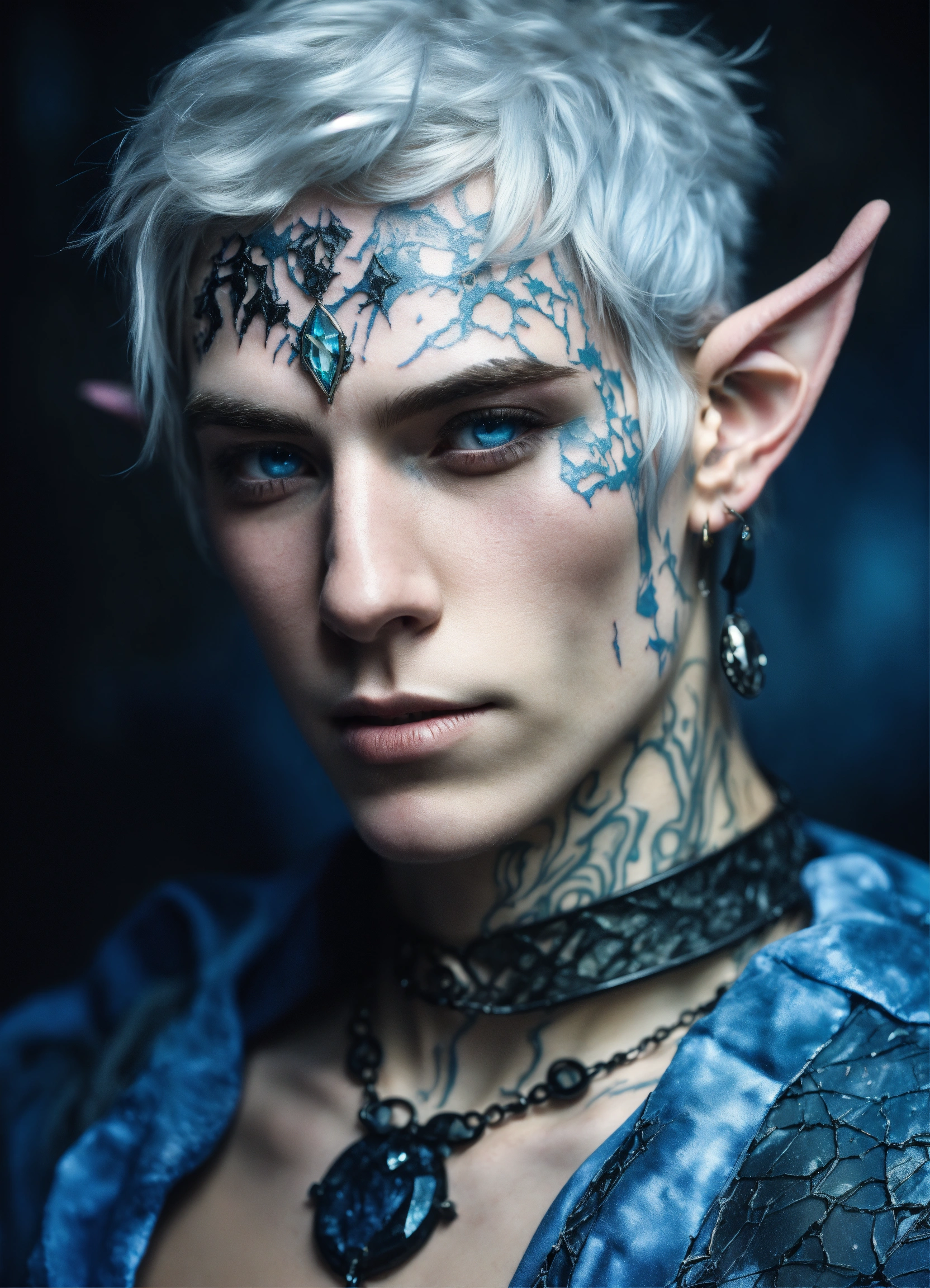 Lexica - Fantasy portrait of a tatooed sickly pale-skinned male elf ...