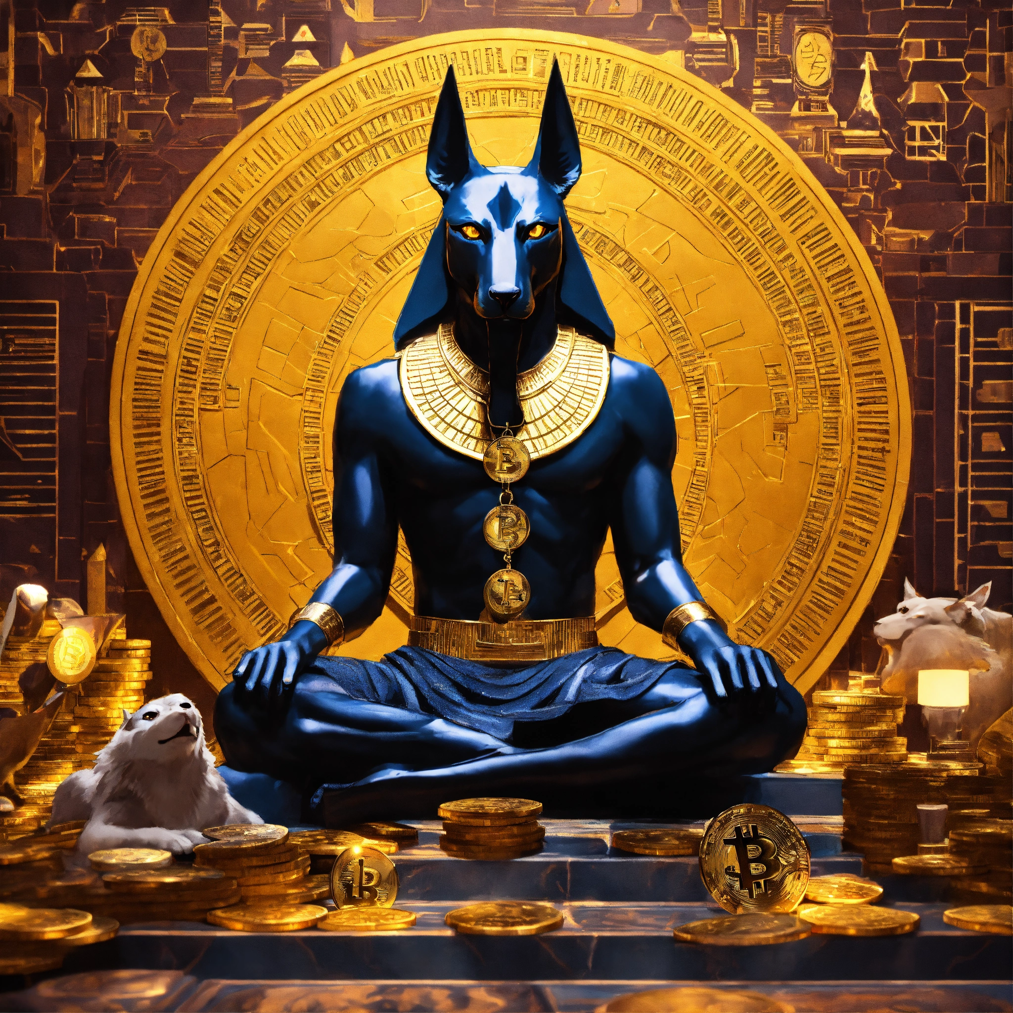 Lexica - Anubis, surrounded by cryptocurrency