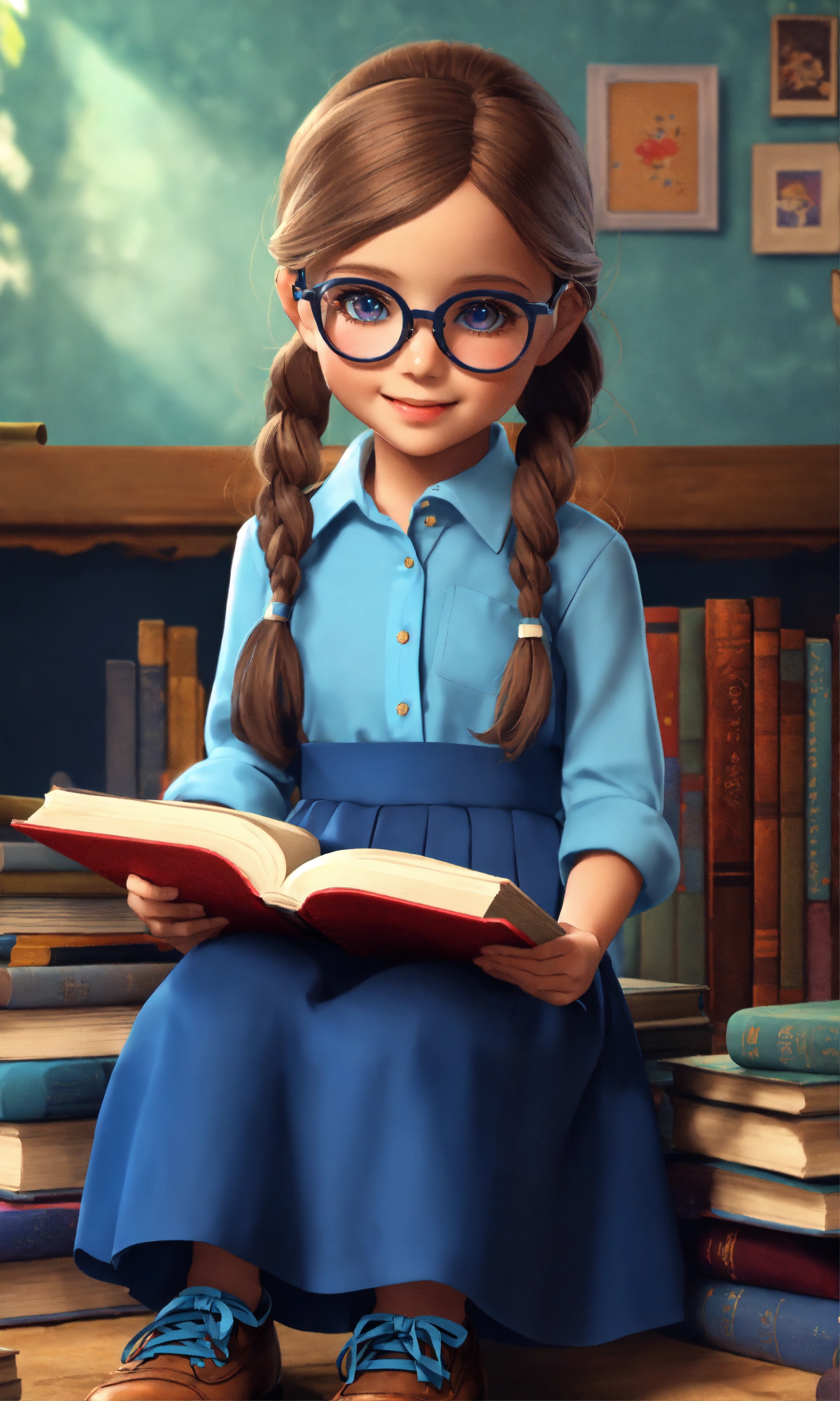 Lexica - A sweet 5-year-old girl wearing a light blue button-down shirt ...