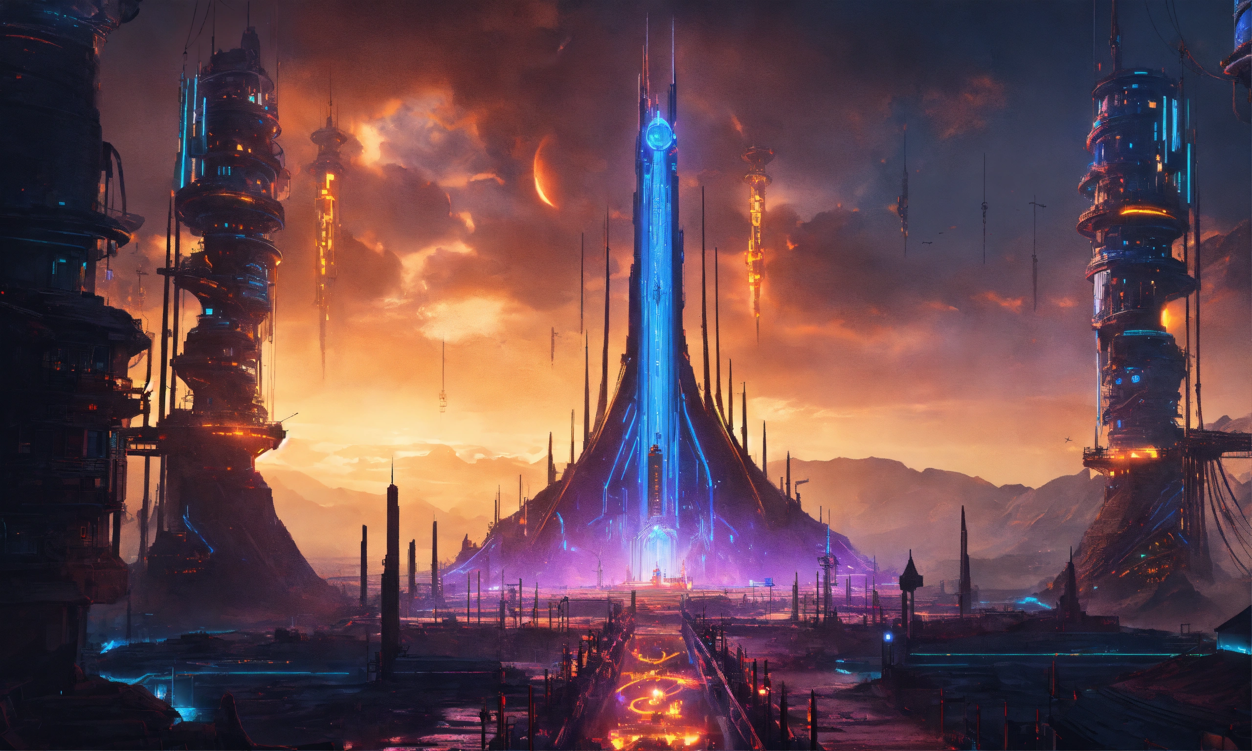 Lexica - Tall futuristic tower of Sauron on an energy vortex, temple ...