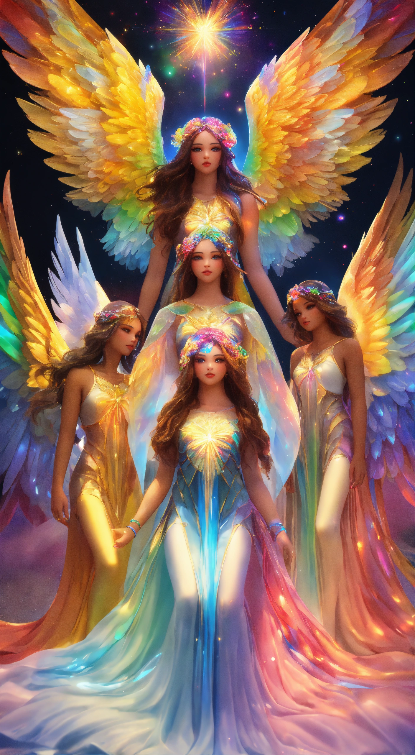 Lexica - 7 hyper-detailed holographic angels together with detailed and ...