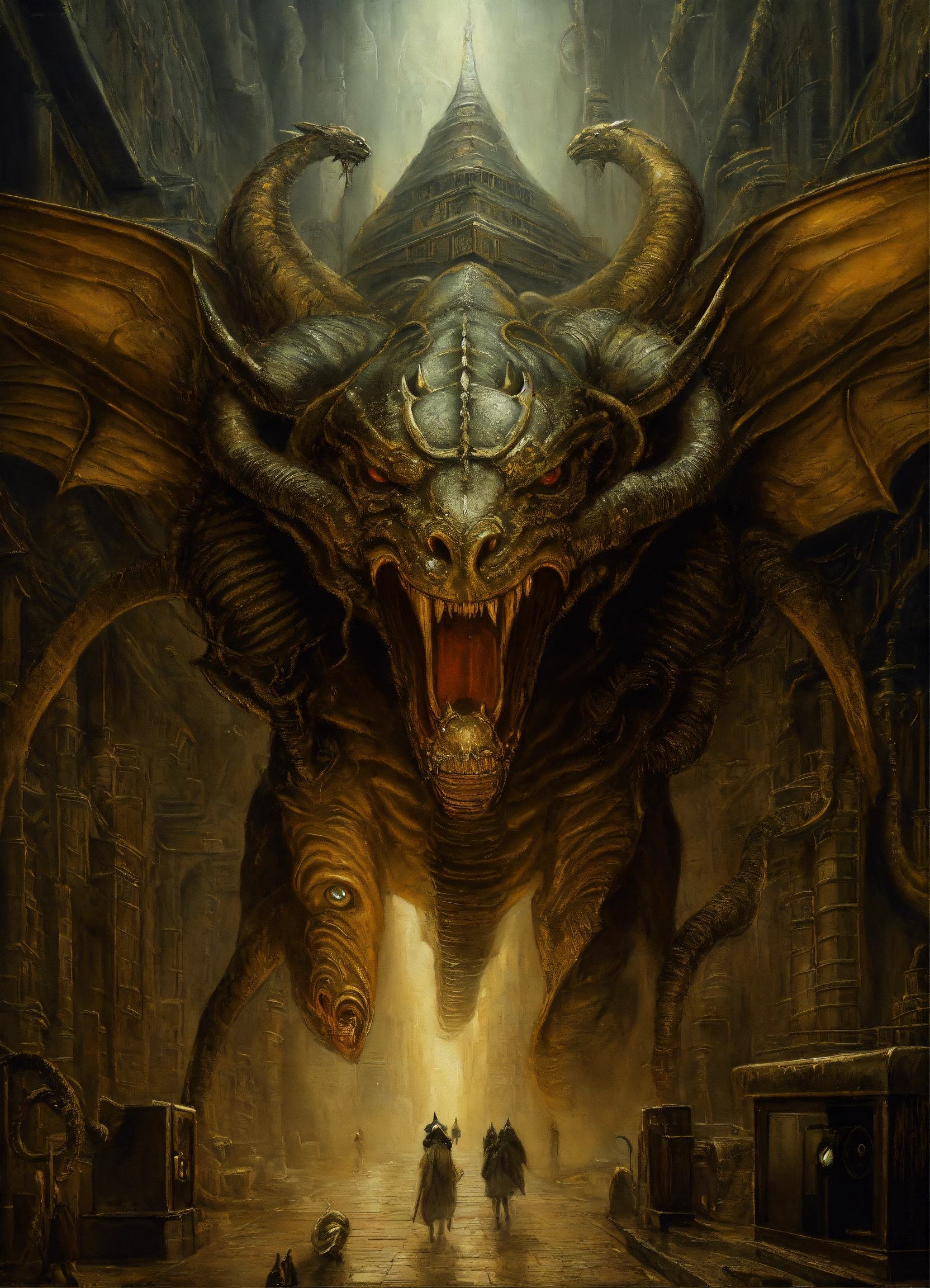 Lexica - An oil painting by H.R. Giger of a terrifying chimera, the ...