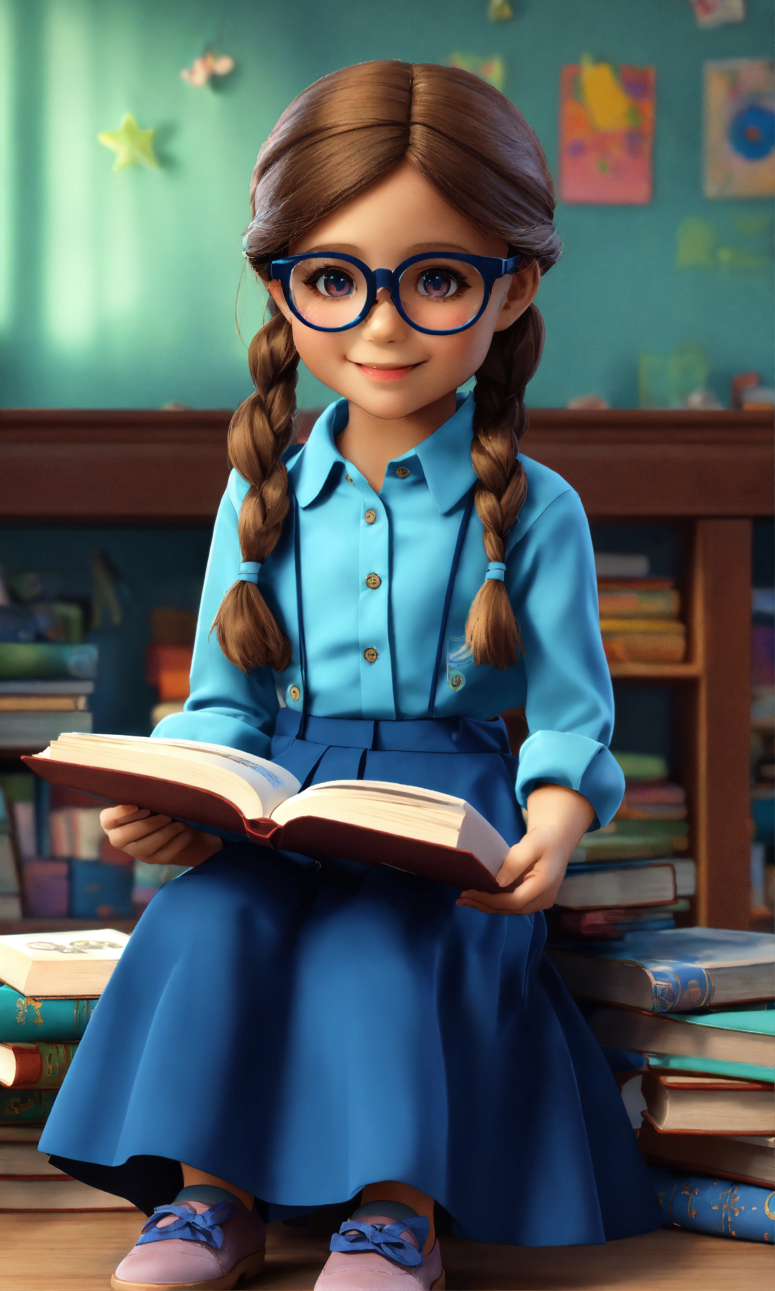Lexica - A sweet 5-year-old girl wearing a light blue button-down shirt ...