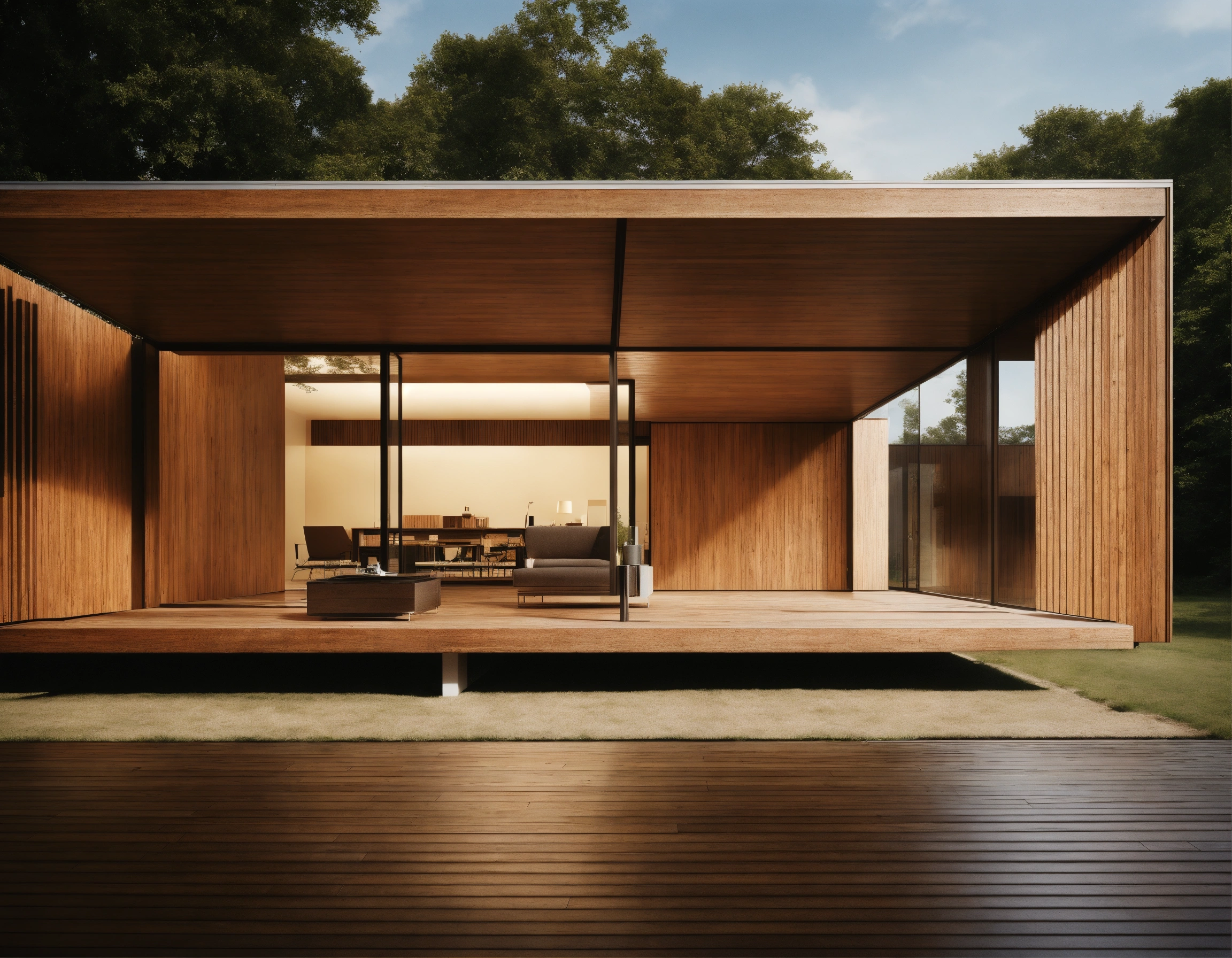 Lexica - Ludwig Mies van der Rohe minimalist house on wood background ...