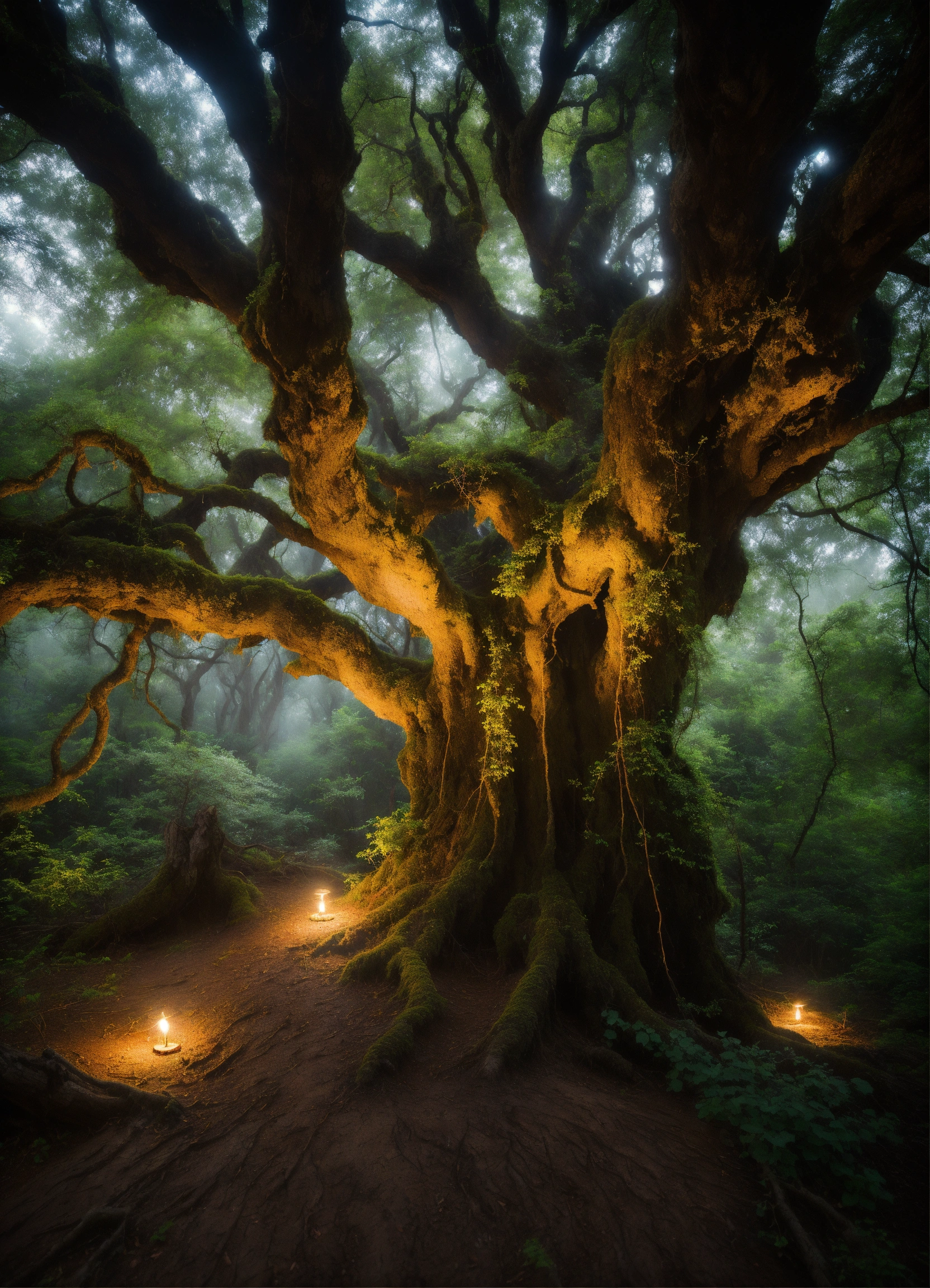 Lexica - Logo An ancient, weathered tree in the heart of a mystical ...