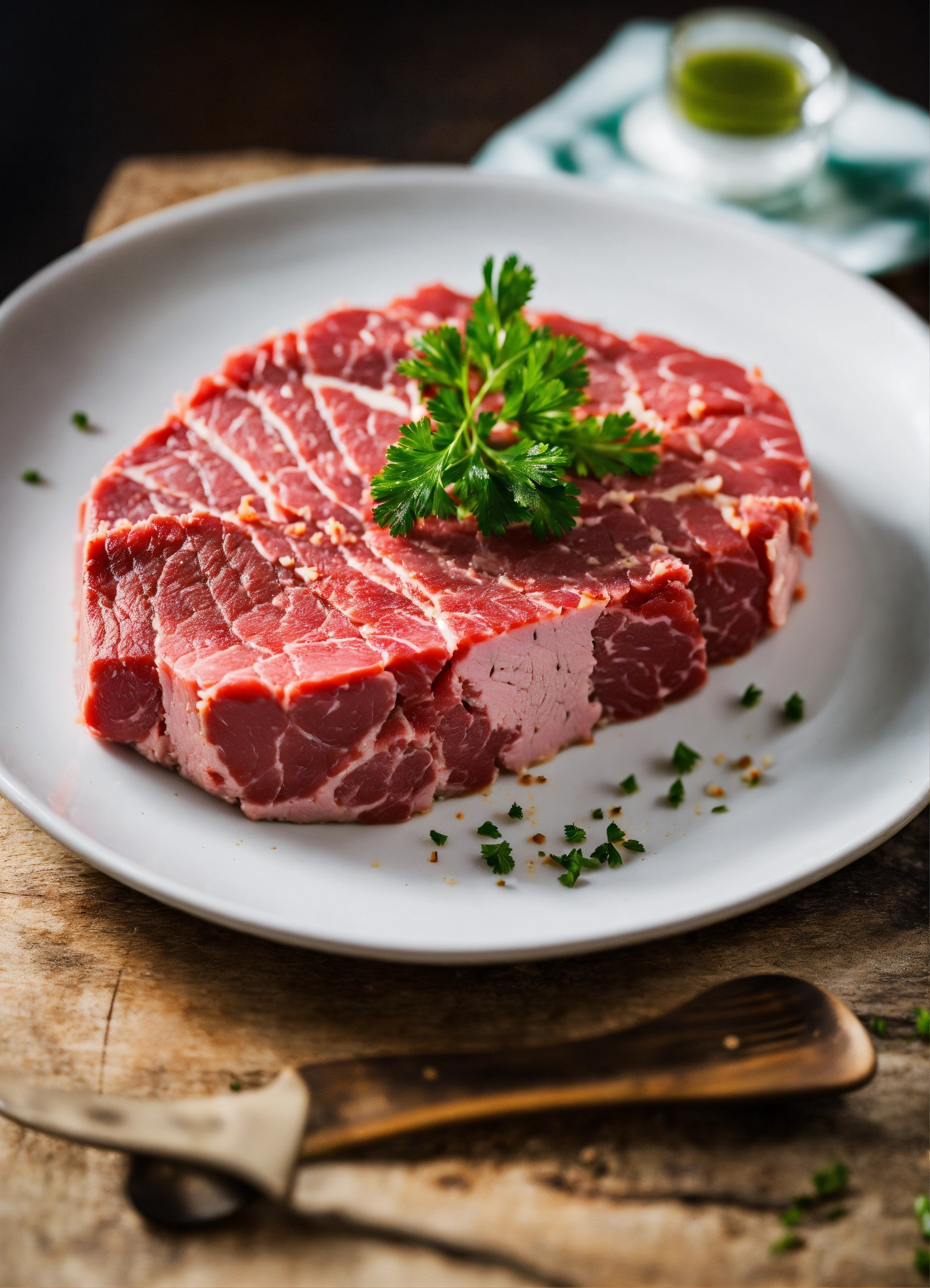 Lexica - Simple photo, piece of raw meat on a plate, no other food on ...