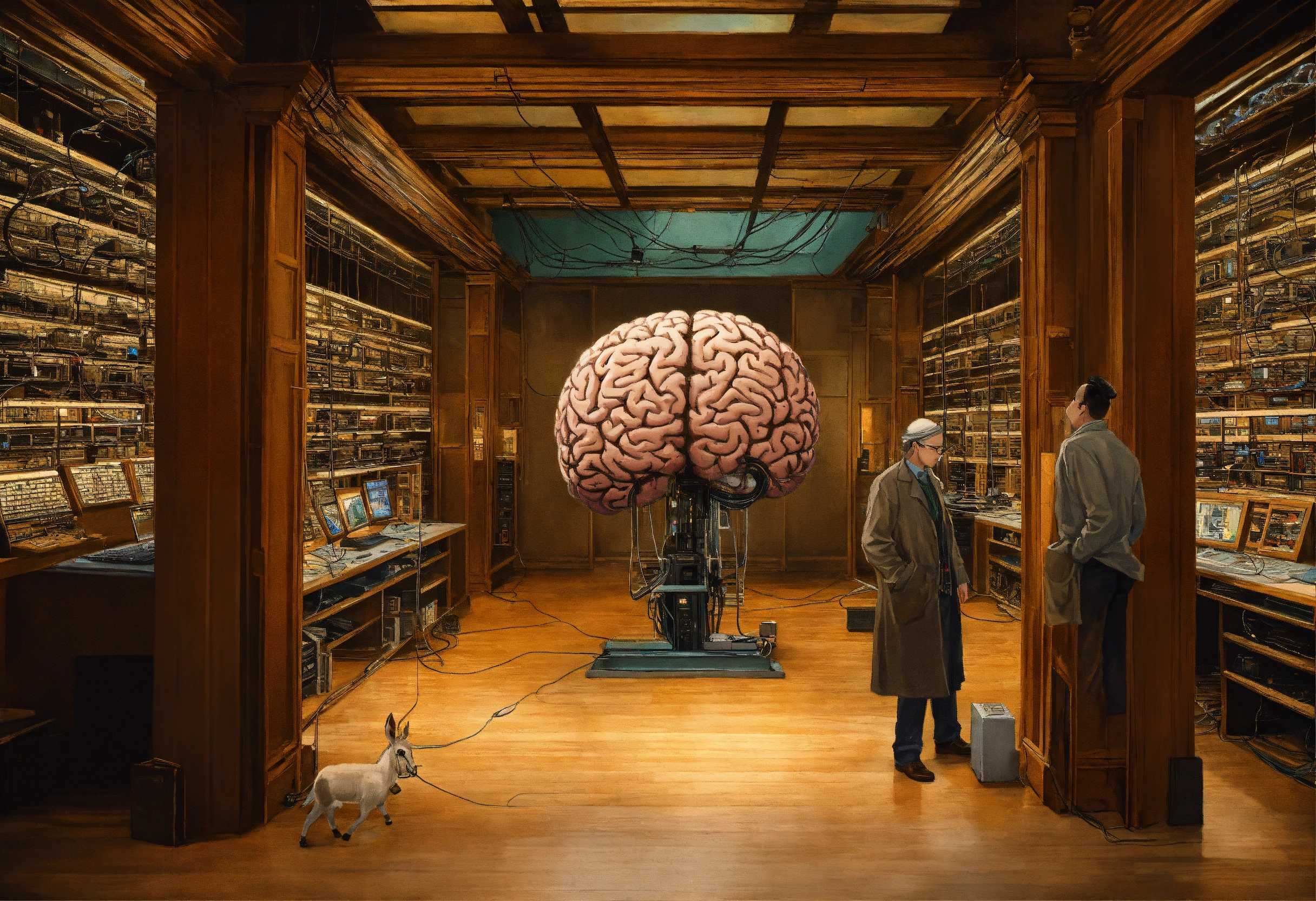 Lexica - In the center of the room, a colossal human brain is ...