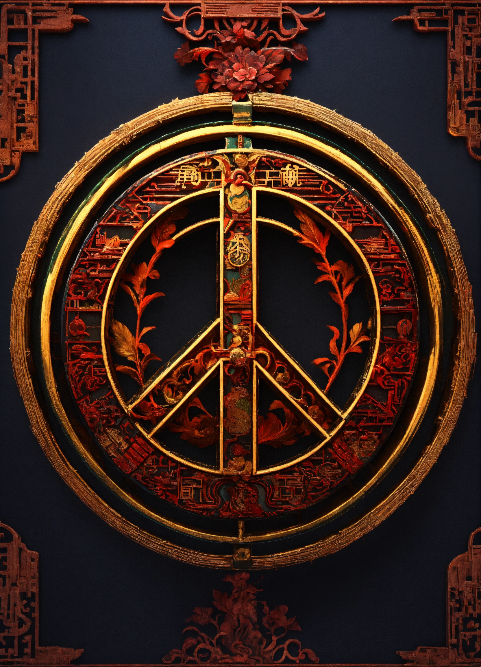 Lexica - Taoist Peace sign, feathery, dark lines, deep, depth, 3D, high rez